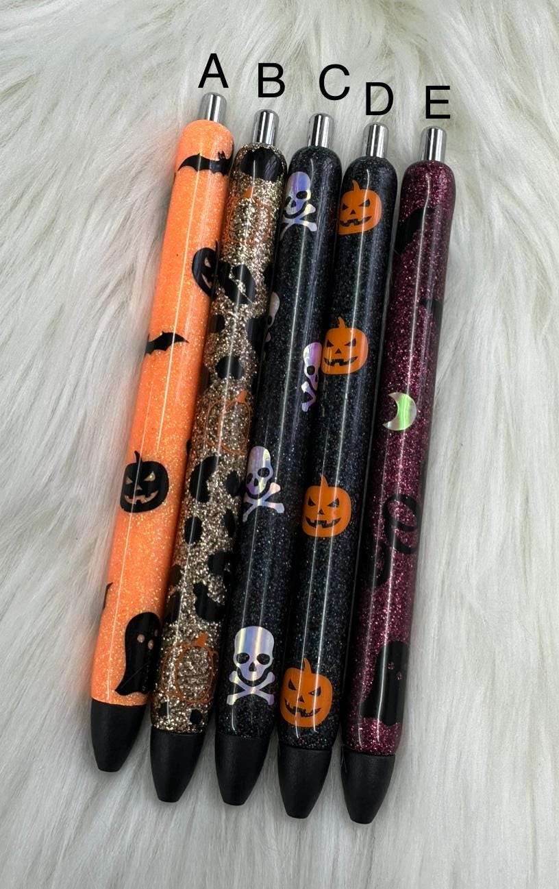 Halloween Fall Scary Personalized Epoxy Glitter Black Ink Pen: Refillable