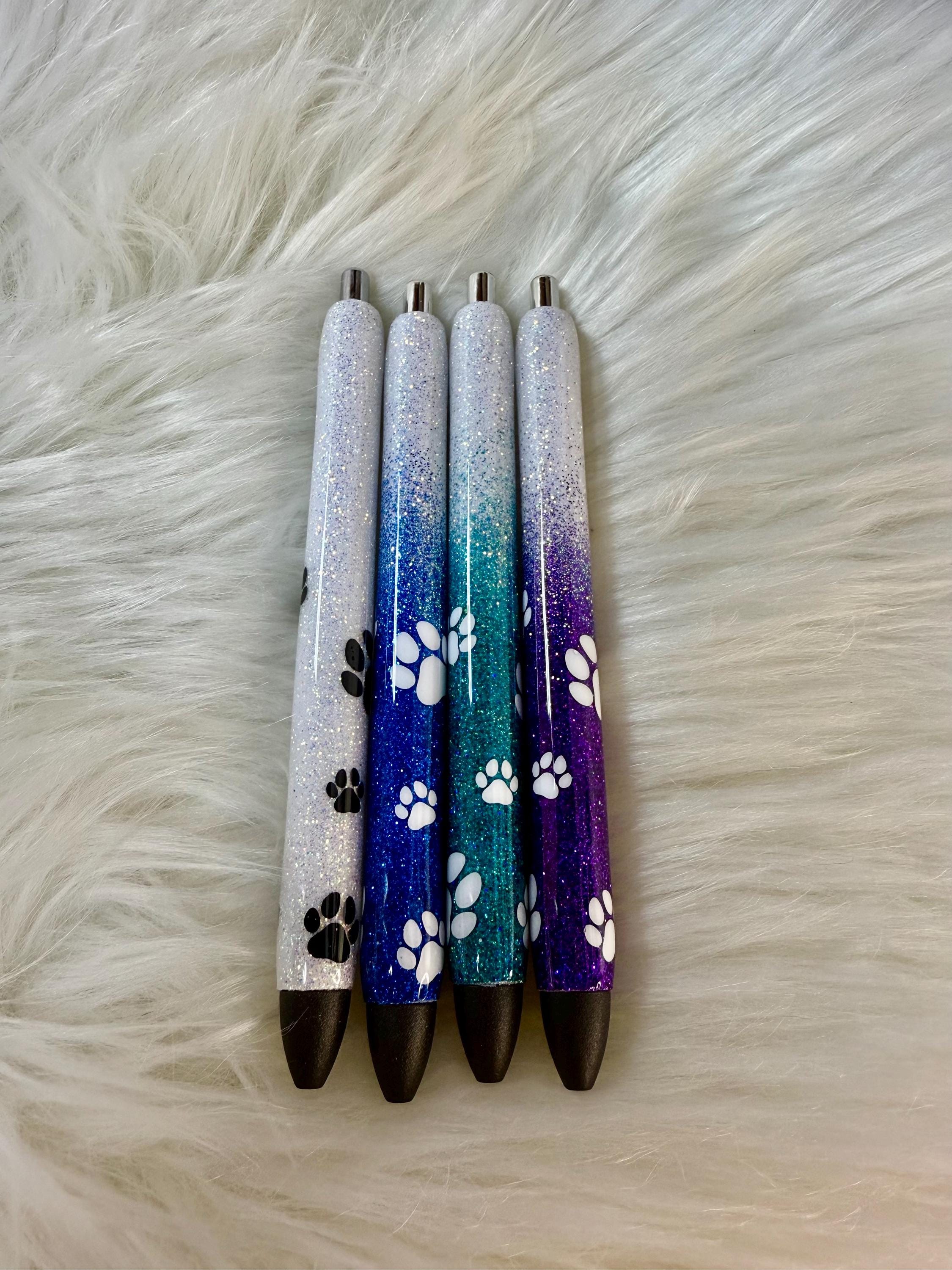 Vet Paw Print Cat/Dog half paws and name by clicker Personalized Epoxy Glitter Black Ink Pen: Refillable