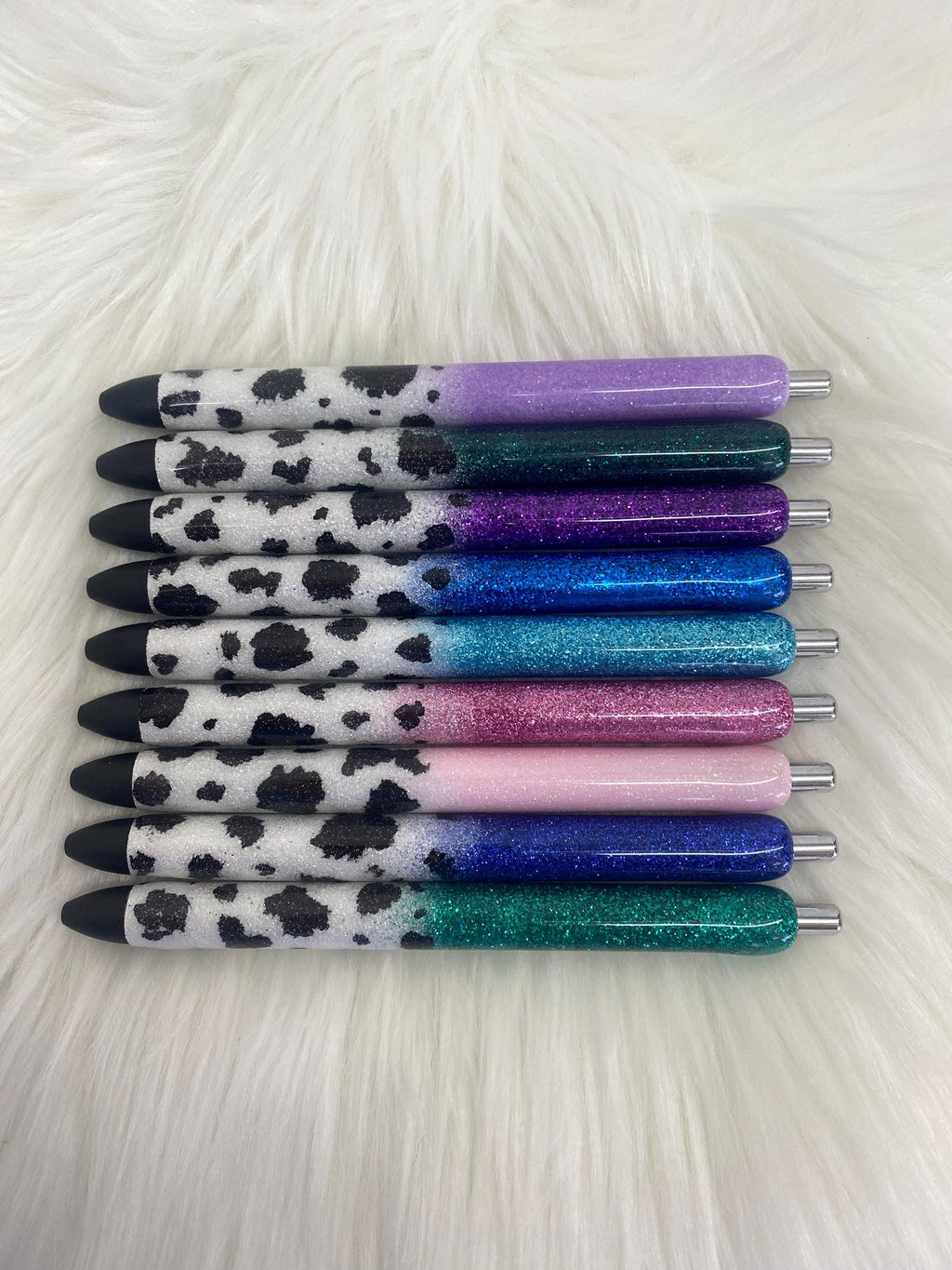 Cow Hide(ink design) Personalized Epoxy Glitter Black Ink Pen: Refillable