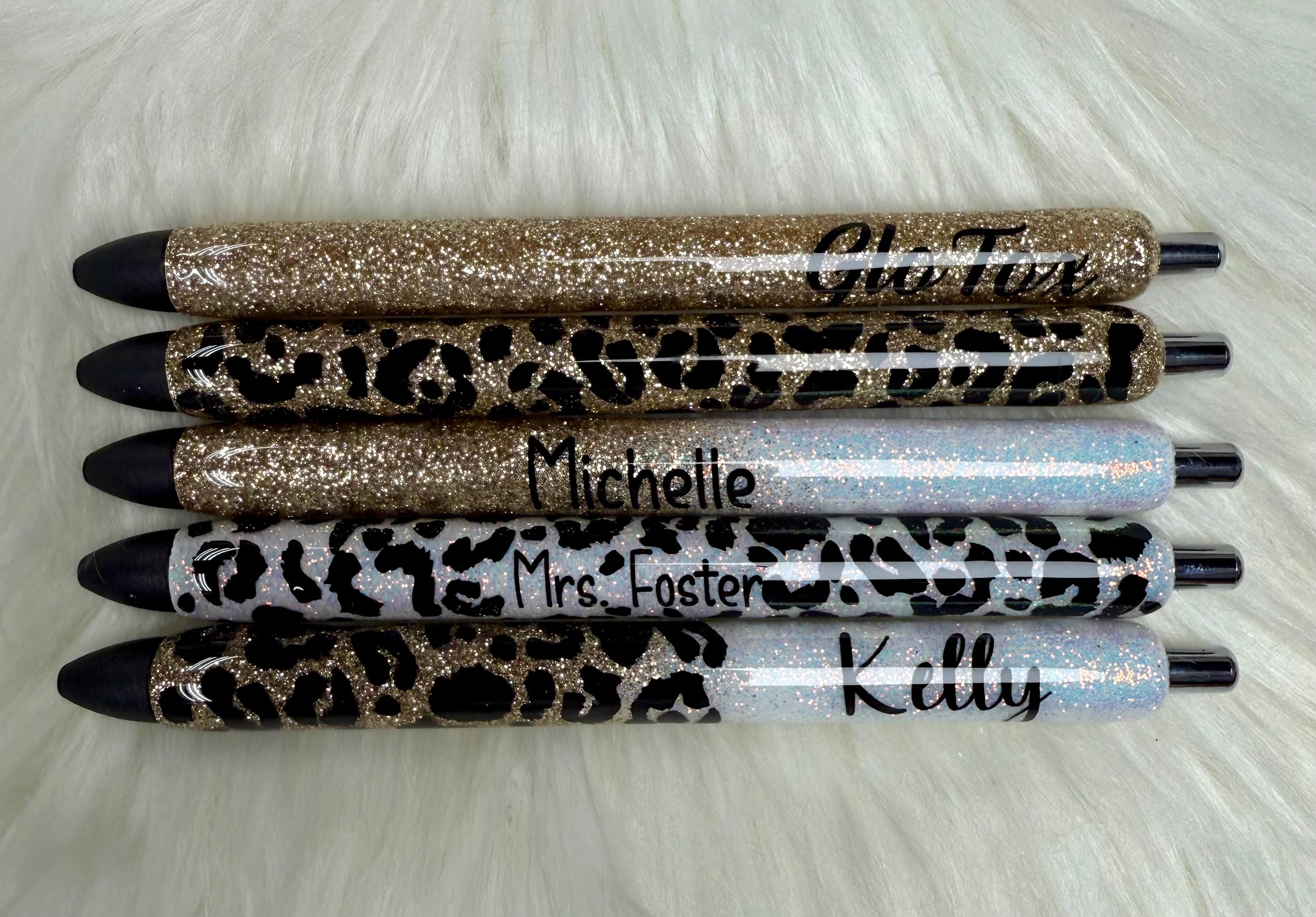 Personalized Epoxy Glitter Black Ink Pen: Refillable