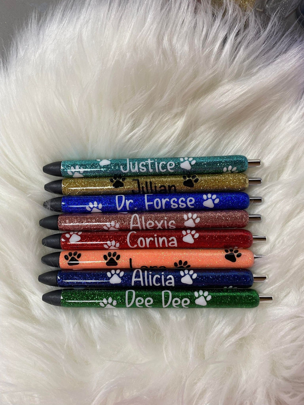 Vet Paw Print Cat/Dog Personalized Epoxy Glitter Black Ink Pen: Refillable
