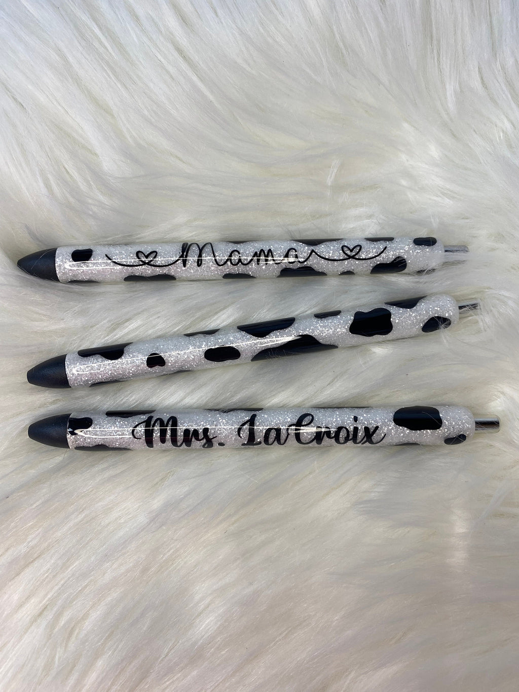 Cow Hide Personalized Epoxy Glitter Black Ink Pen: Refillable