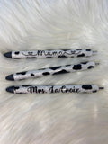 Cow Hide Personalized Epoxy Glitter Black Ink Pen: Refillable