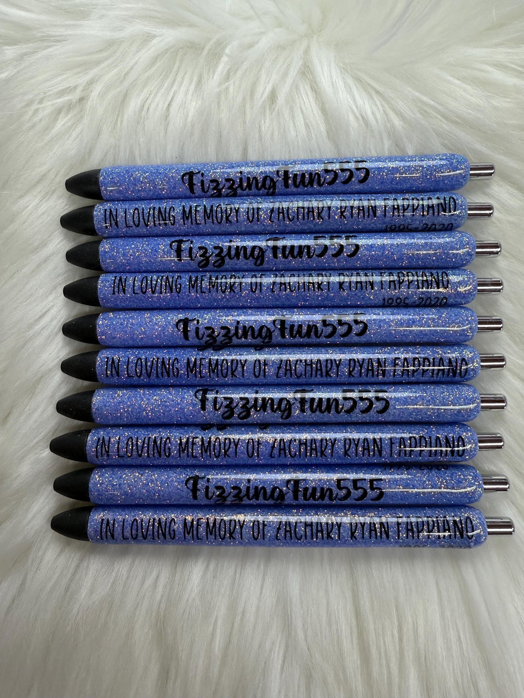 In Loving Memory Personalized Epoxy Glitter Black Ink Pen: Refillable