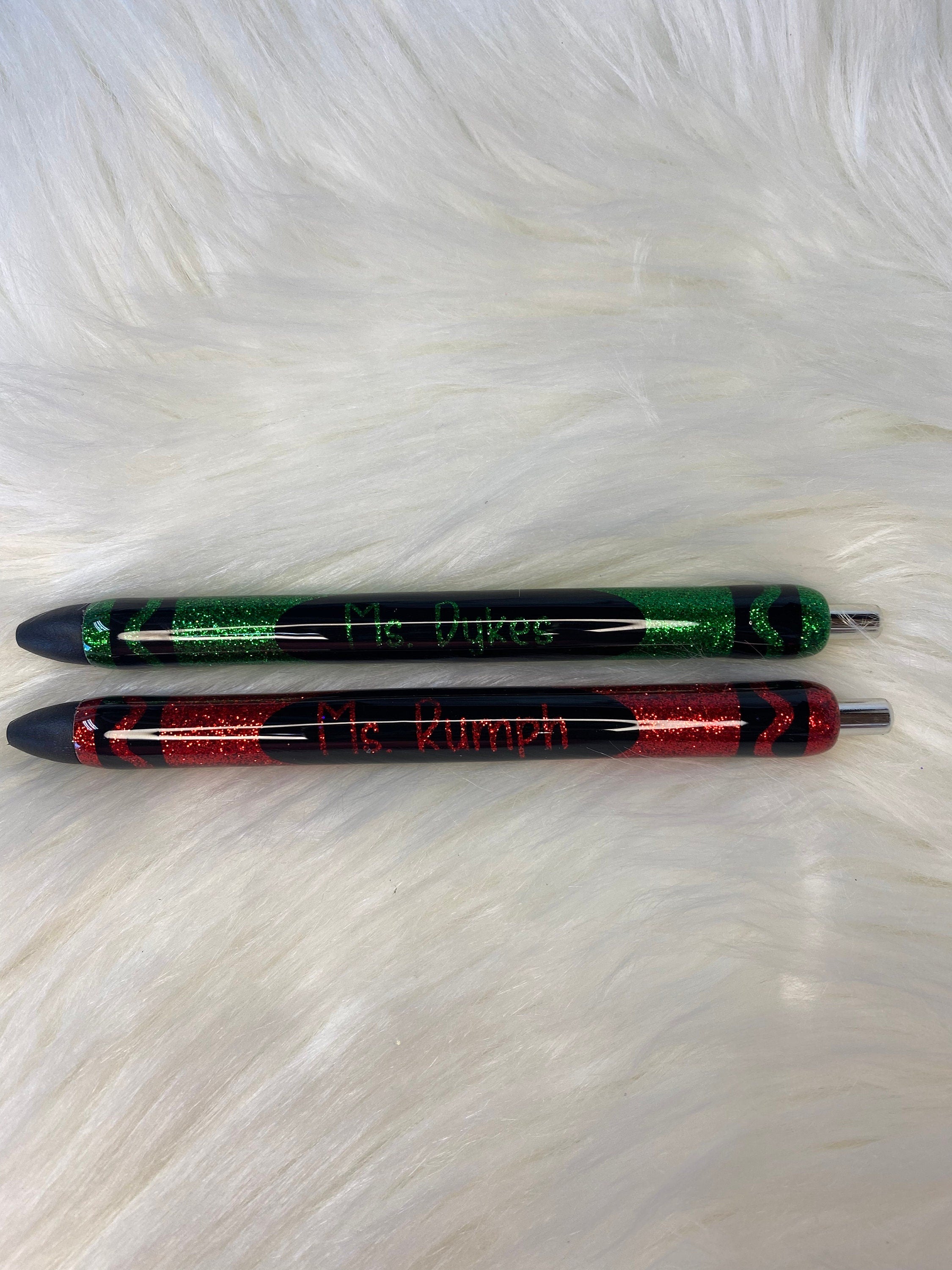 Crayon Teacher Personalized Epoxy Glitter Black Ink Pen: Refillable