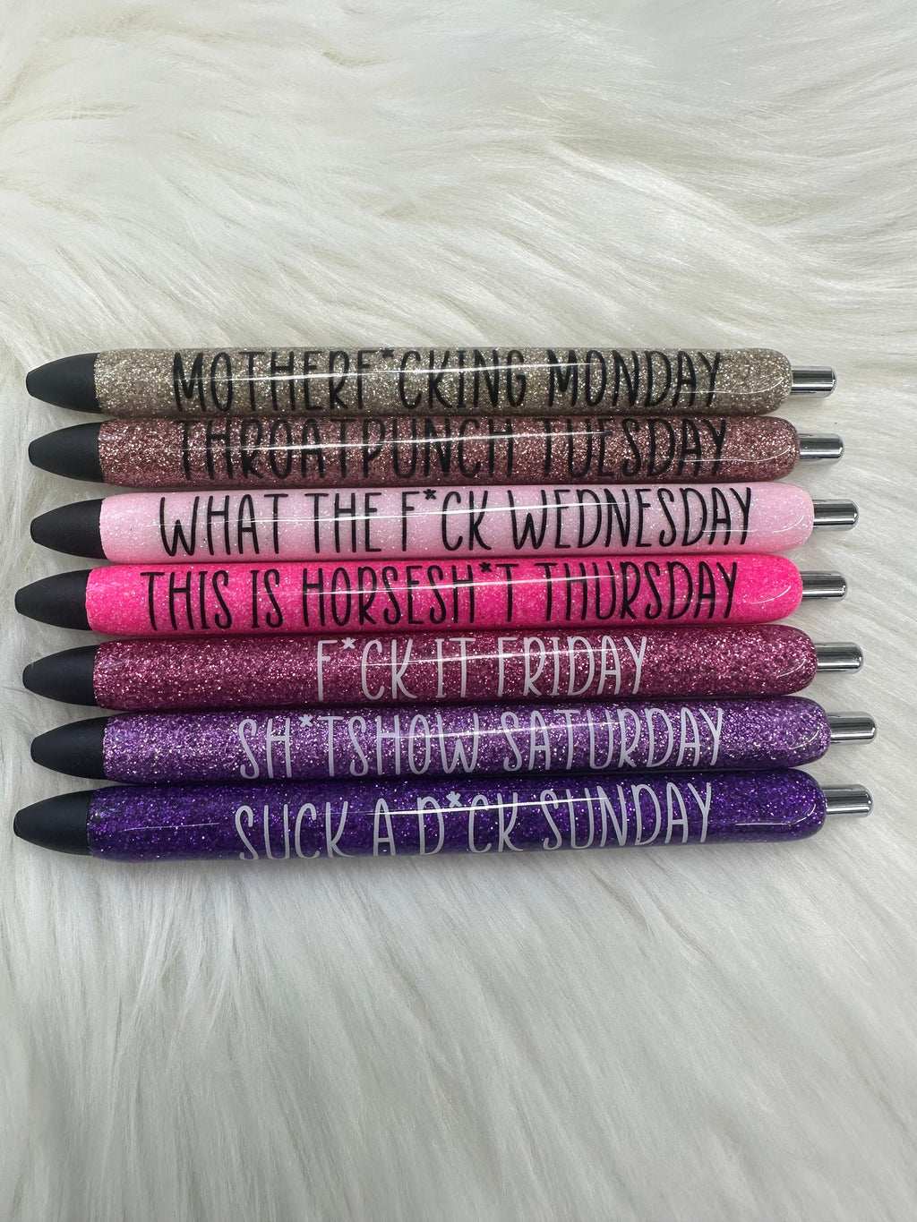 Set of 7 Days of The Week Glitter Epoxy Gel Pens, Sassy Epoxy Glitter Gel Pens, Funny Gel Pen, Adult Humor Gel Pen, InkJoy