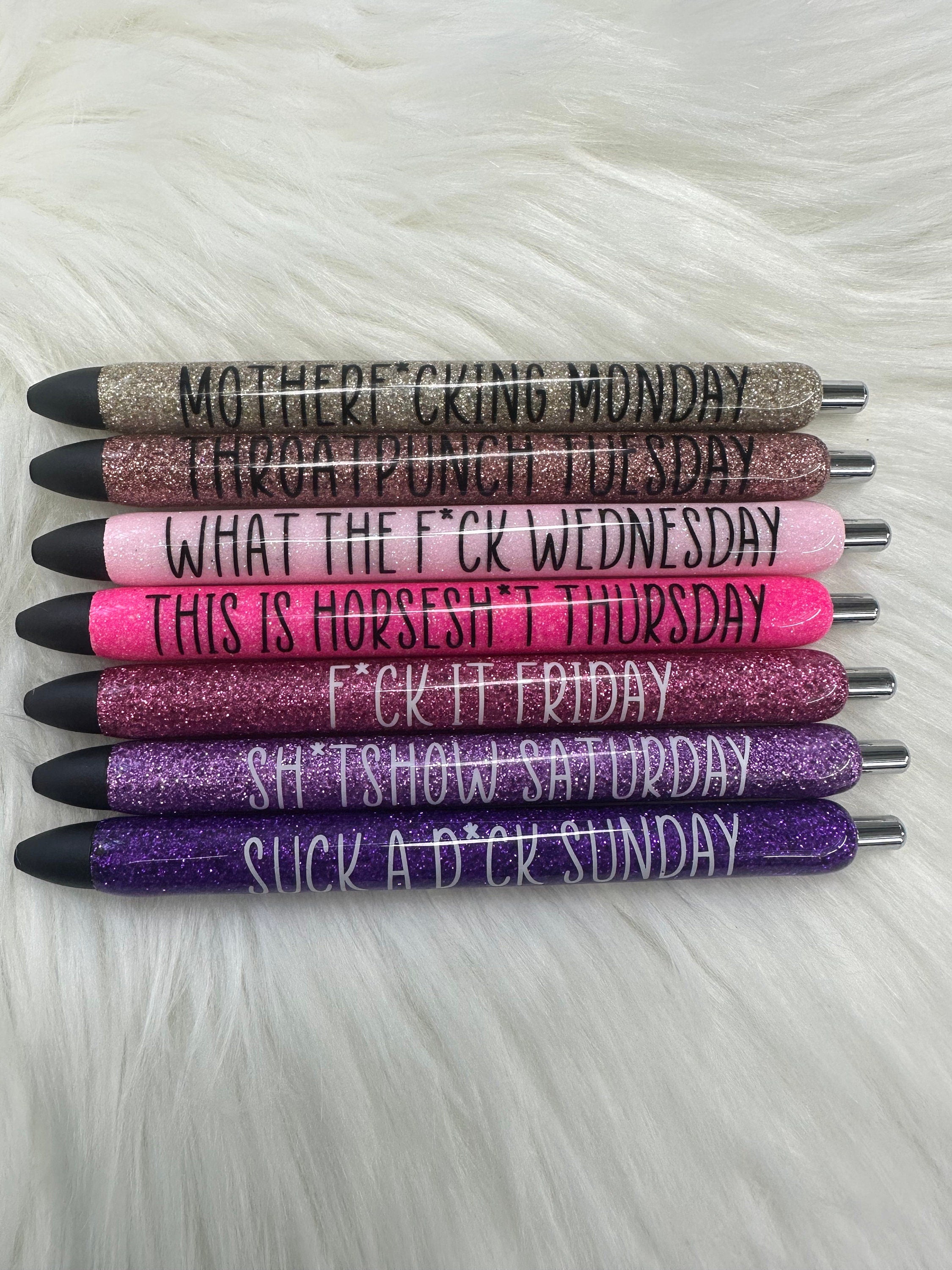 Set of 7 Days of The Week Glitter Epoxy Gel Pens, Sassy Epoxy Glitter Gel Pens, Funny Gel Pen, Adult Humor Gel Pen, InkJoy