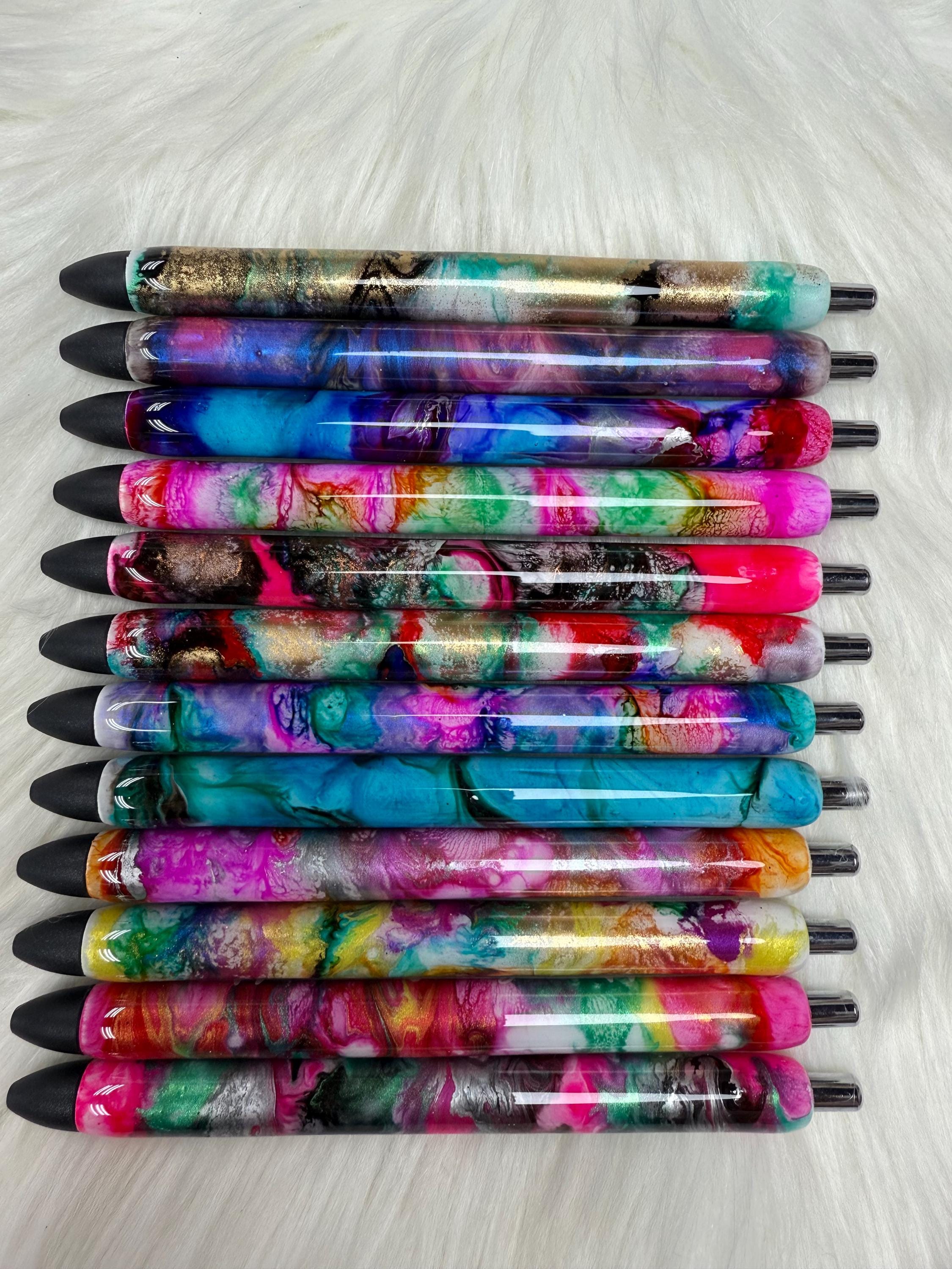 Marble Personalized Epoxy Glitter Black Ink Pen: Refillable