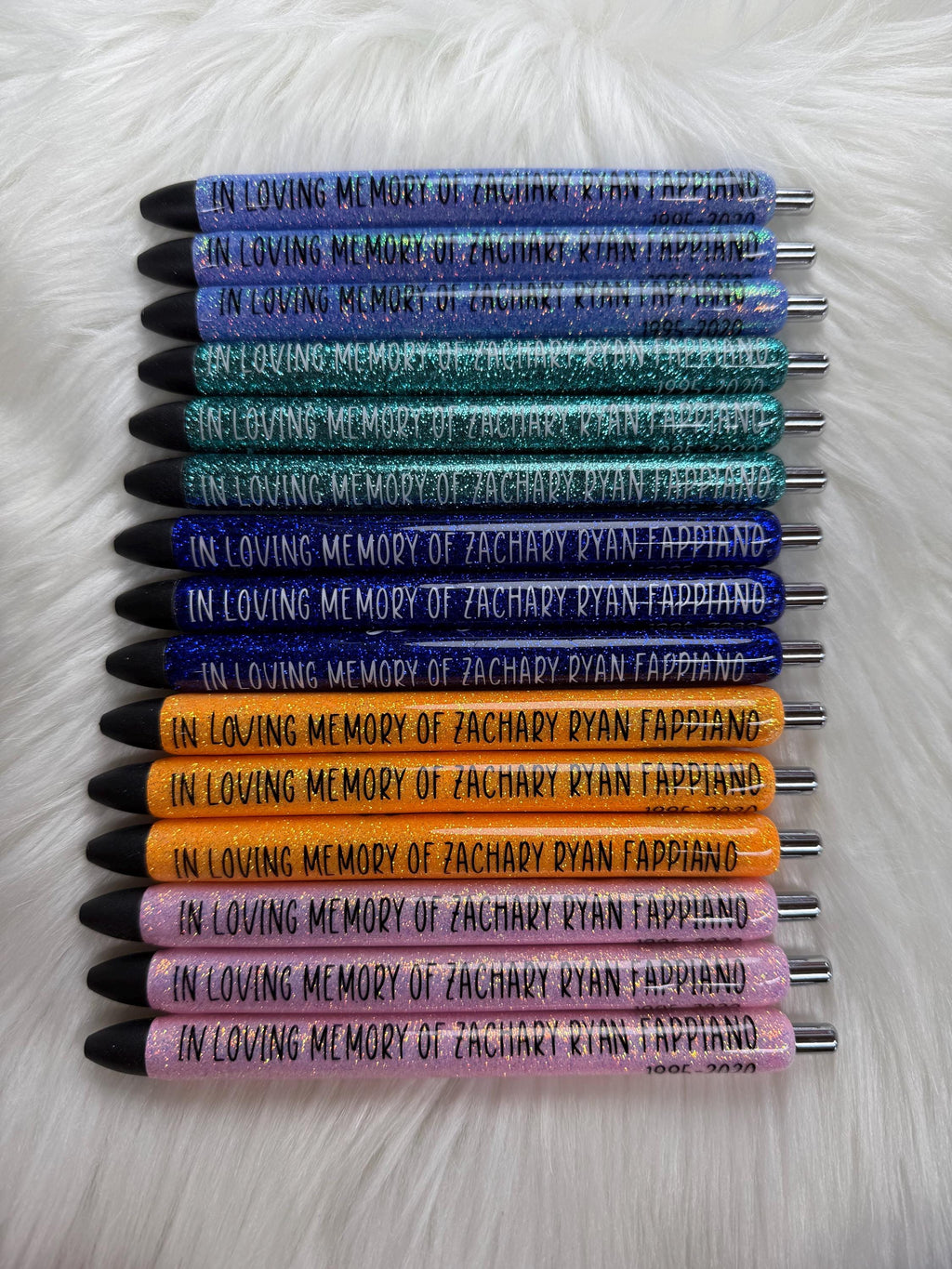 In Loving Memory Personalized Epoxy Glitter Black Ink Pen: Refillable