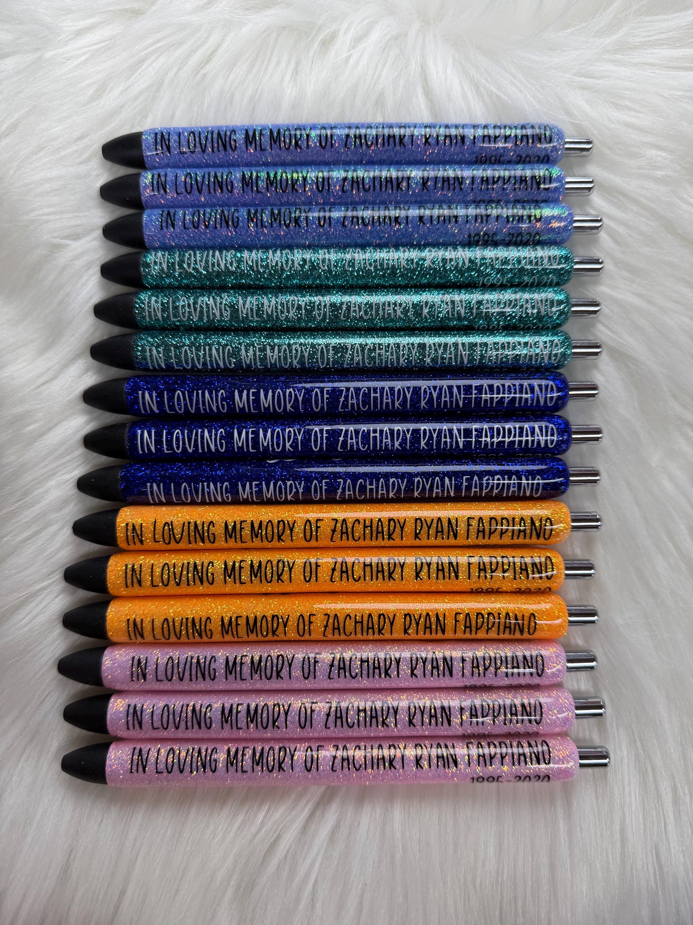 In Loving Memory Personalized Epoxy Glitter Black Ink Pen: Refillable