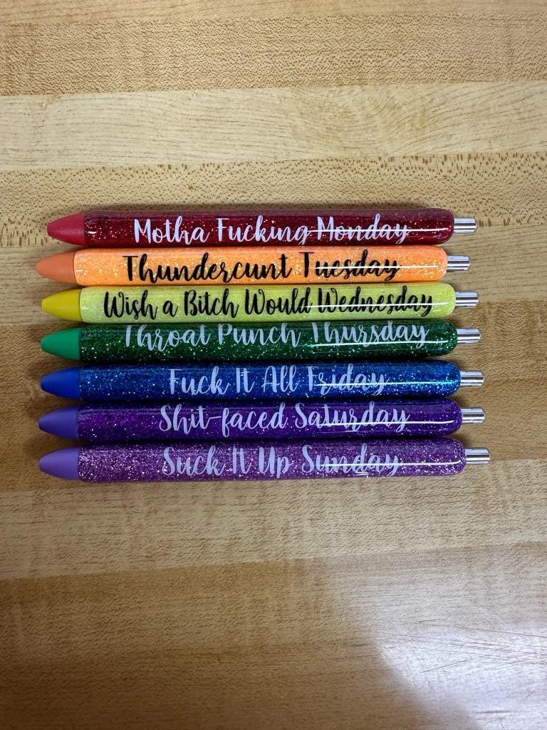 Rainbow Set of 7 Days of The Week Glitter Epoxy Gel Pens, Sassy Epoxy Glitter Gel Pens, Funny Gel Pen, Adult Humor Gel Pen, InkJoy