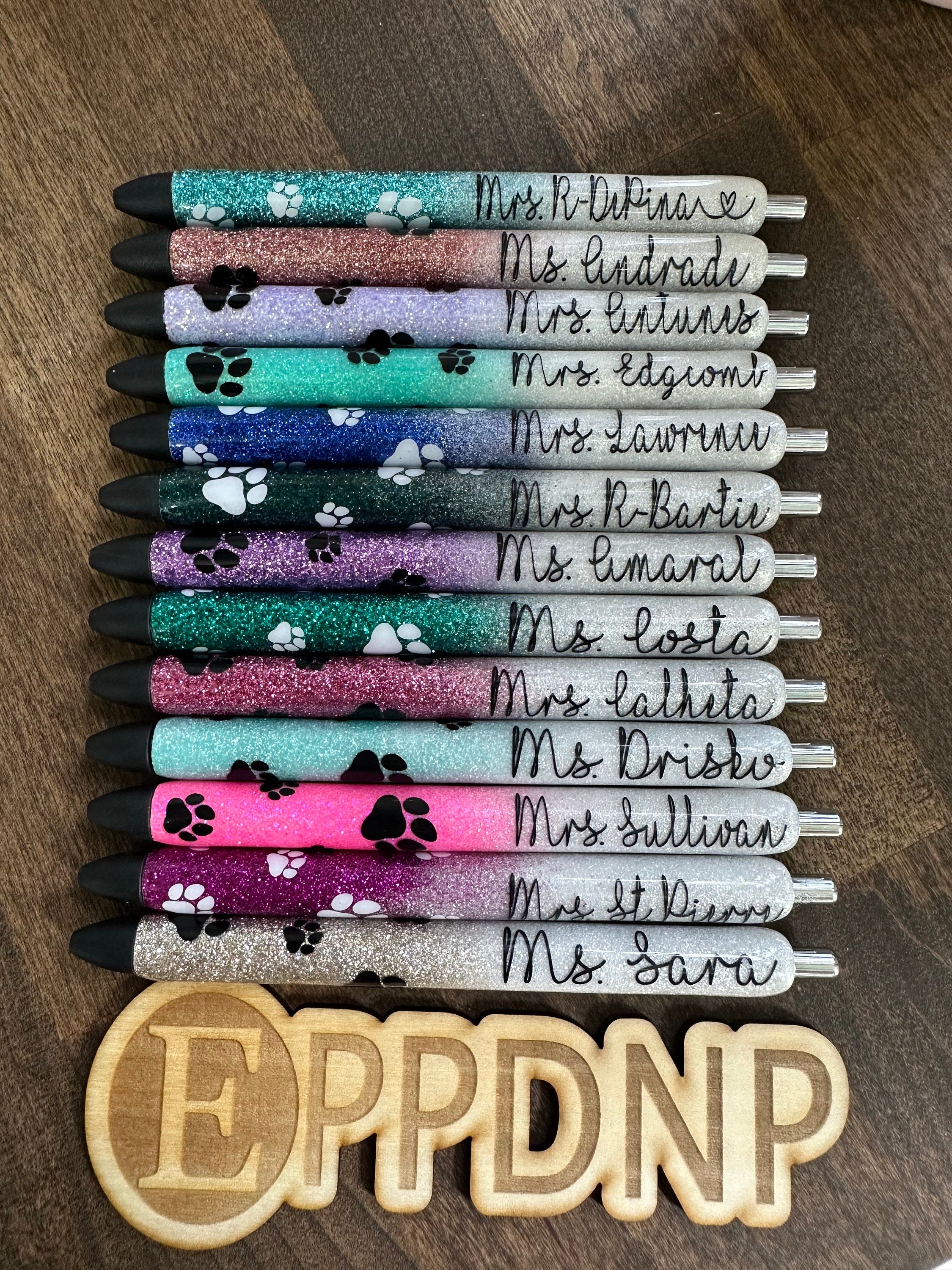 Vet Paw Print Cat/Dog half paws and name by clicker Personalized Epoxy Glitter Black Ink Pen: Refillable