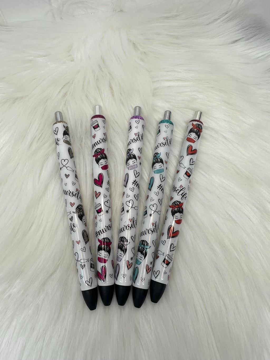 Nurse Life Personalized Epoxy Glitter Black Ink Pen: Refillable