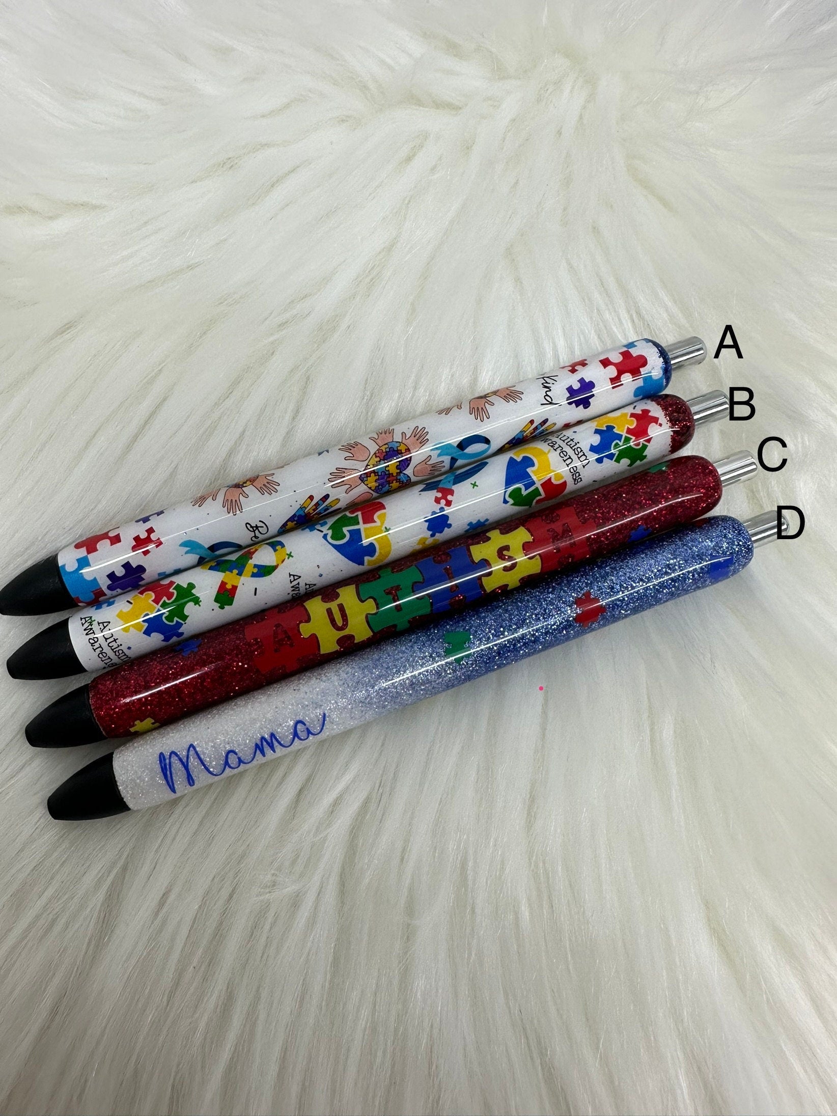 Autism Awareness Epoxy Glitter Black Ink Pen: Refillable