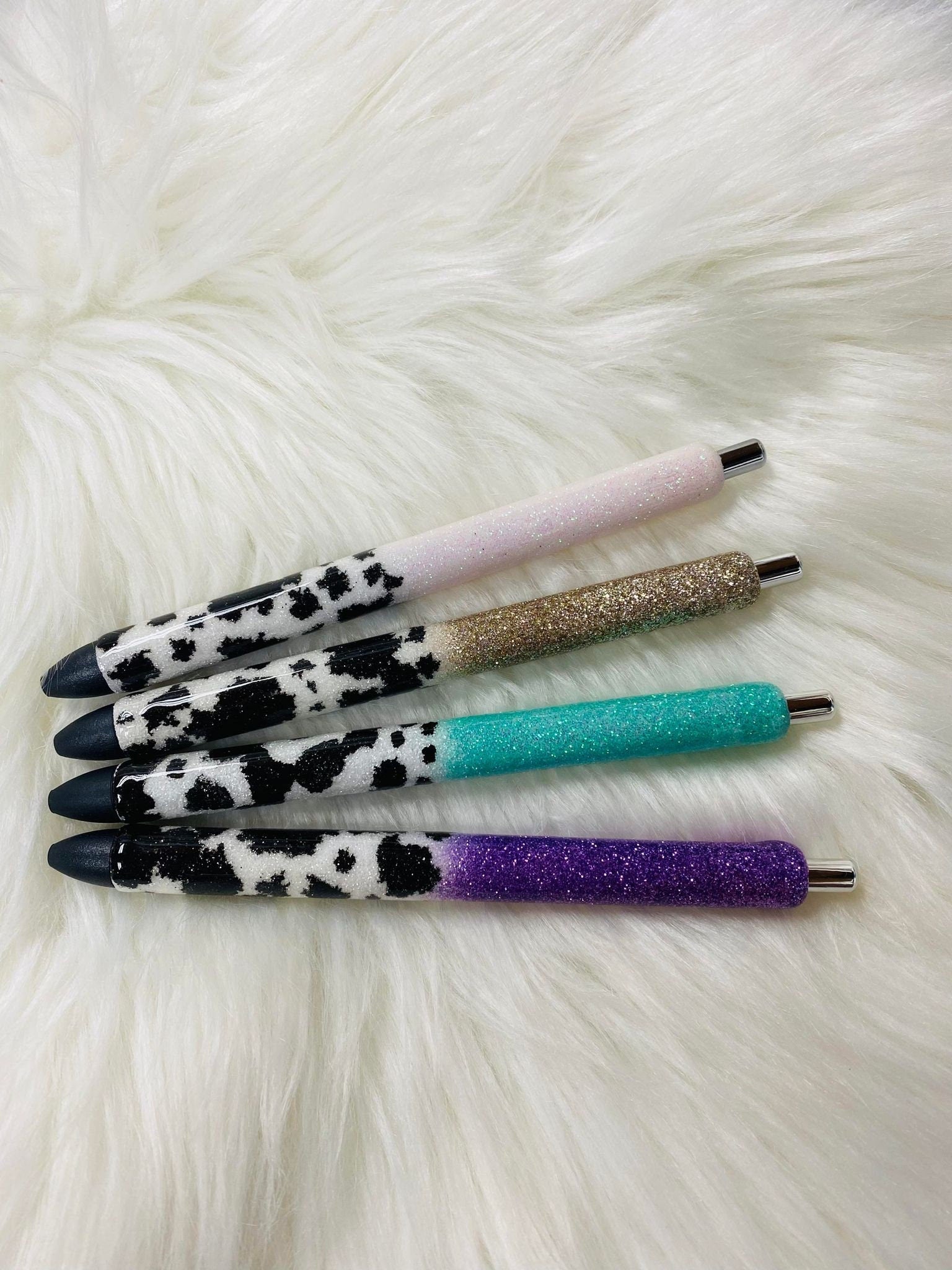 Cow Hide(ink design) Personalized Epoxy Glitter Black Ink Pen: Refillable