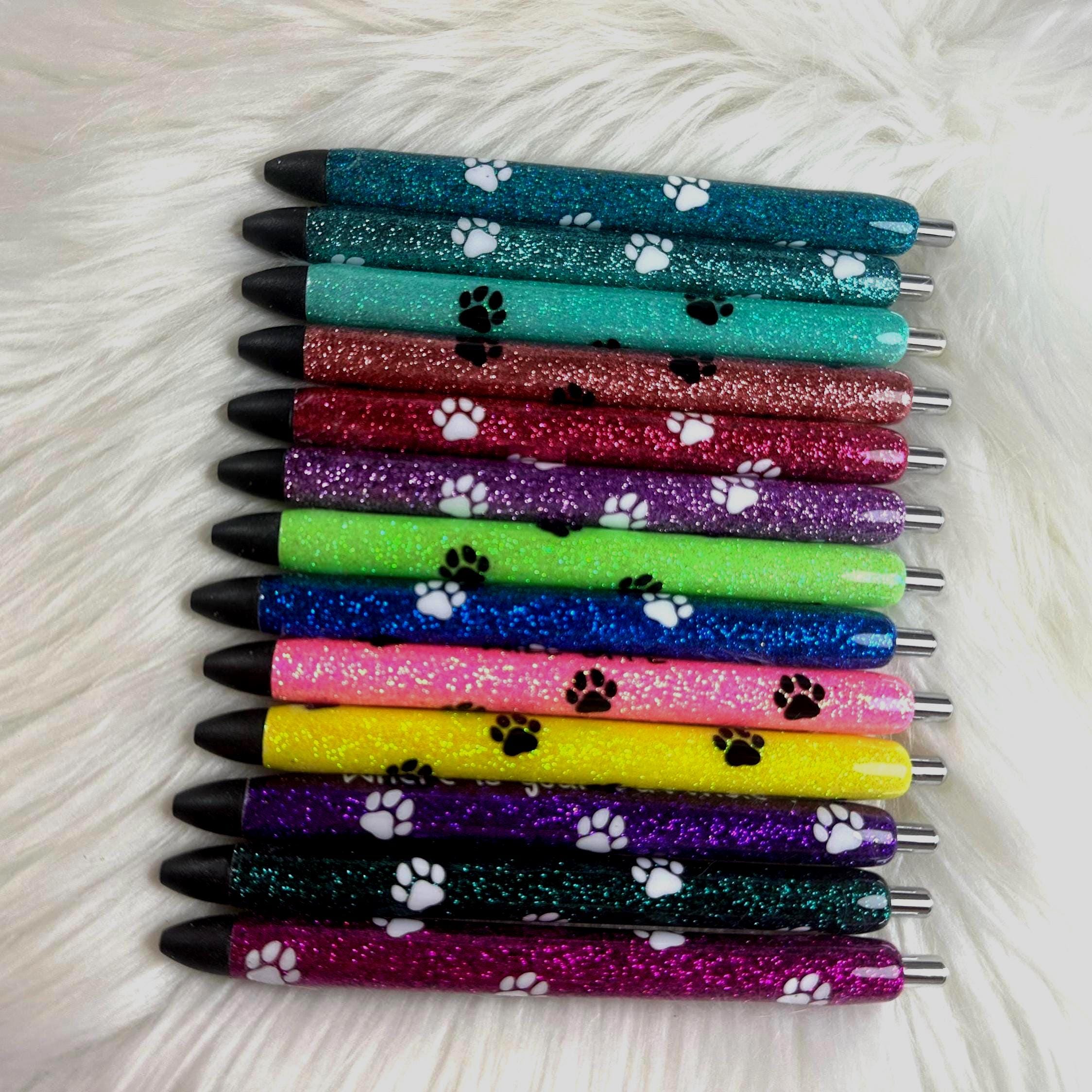 Vet Paw Print Cat/Dog Personalized Epoxy Glitter Black Ink Pen: Refillable