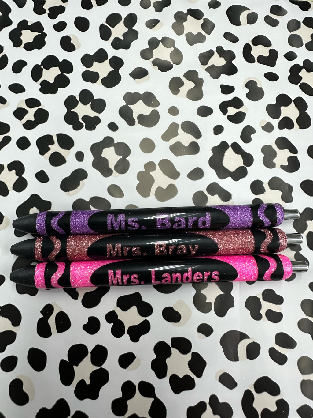 Crayon Teacher Personalized Epoxy Glitter Black Ink Pen: Refillable