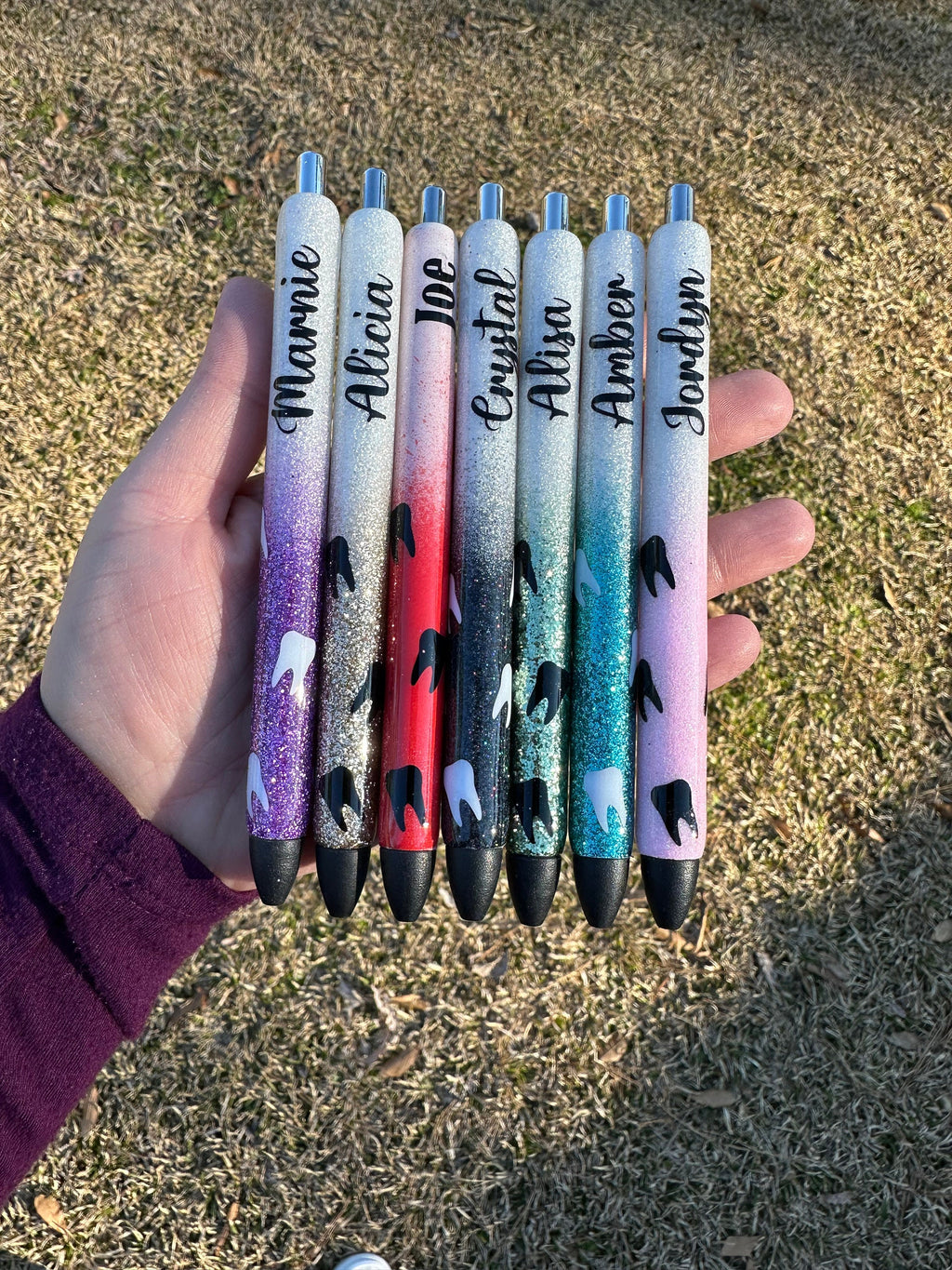 Dental Dentist Personalized Epoxy Glitter Black Ink Pen: Refillable