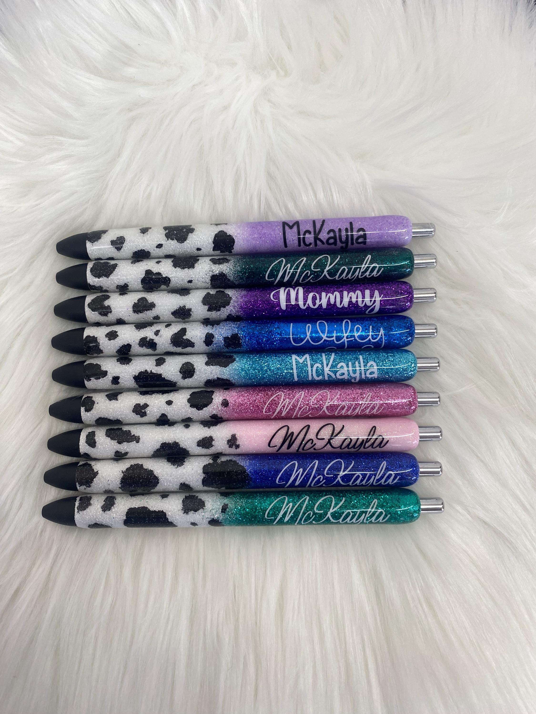 Cow Hide(ink design) Personalized Epoxy Glitter Black Ink Pen: Refillable