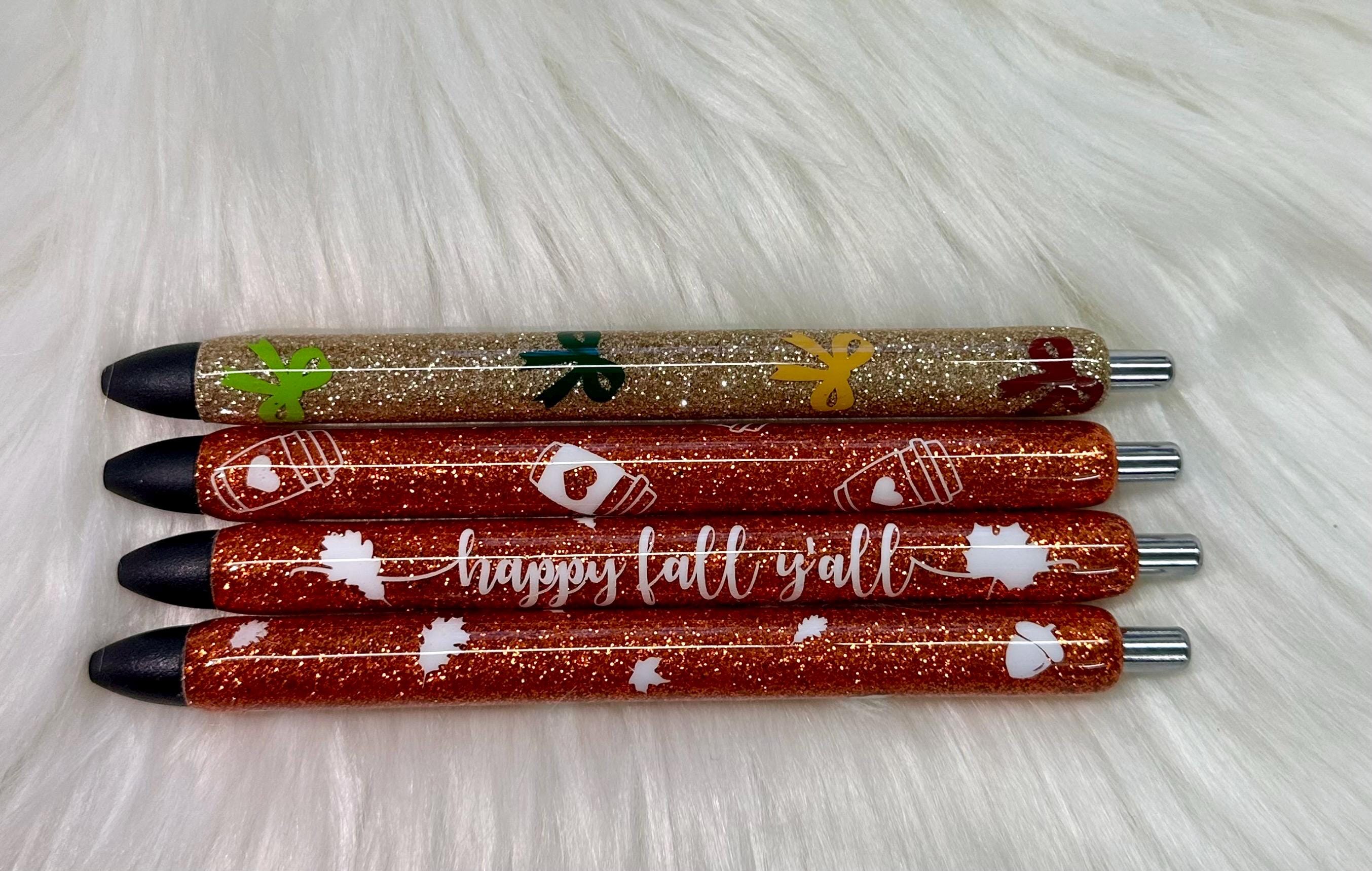 Fall Personalized Epoxy Glitter Black Ink Pen: Refillable