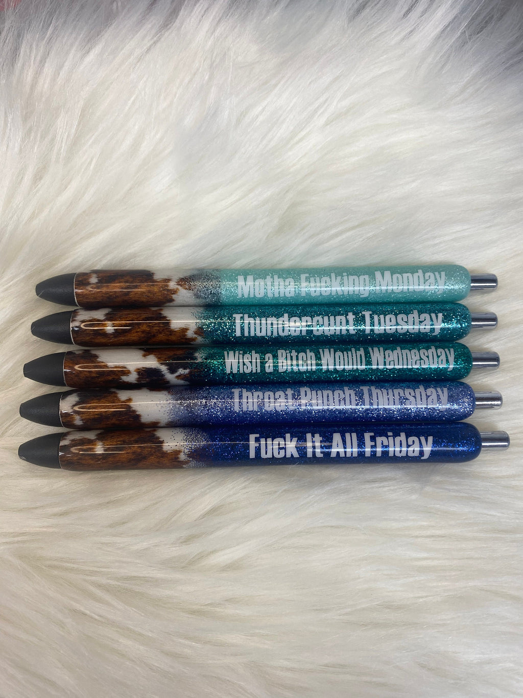 Cow…5 Days of The Week Glitter Epoxy Gel Pens, Sassy Epoxy Glitter Gel Pens, Funny Gel Pen, Adult Humor Gel Pen, InkJoy Brand, Custom,