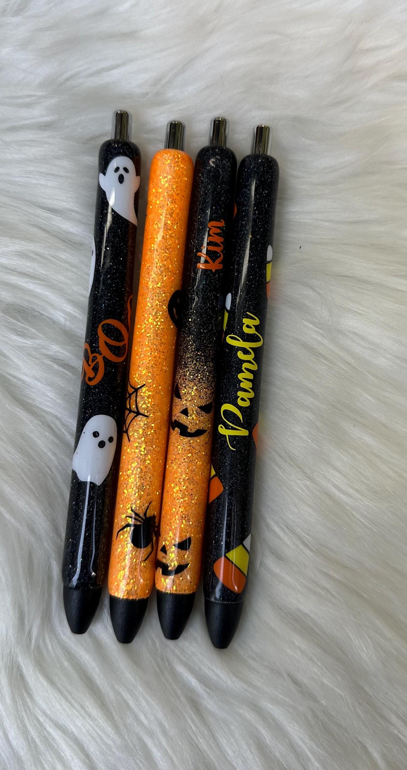 Halloween Fall Scary Personalized Epoxy Glitter Black Ink Pen: Refillable