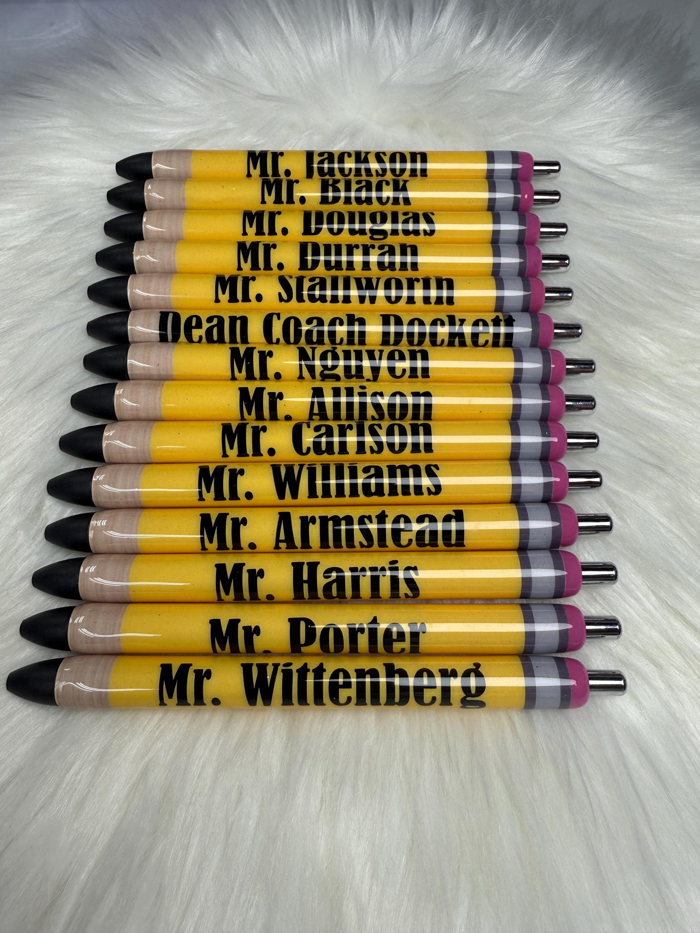 Non- Glitter Male Teachers Personalized Epoxy Glitter Black Ink Pen: Refillable