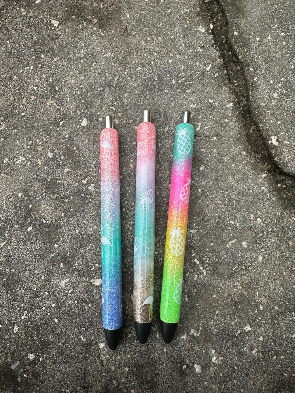 Personalized Pineapple Epoxy Glitter Black Ink Pen: Refillable