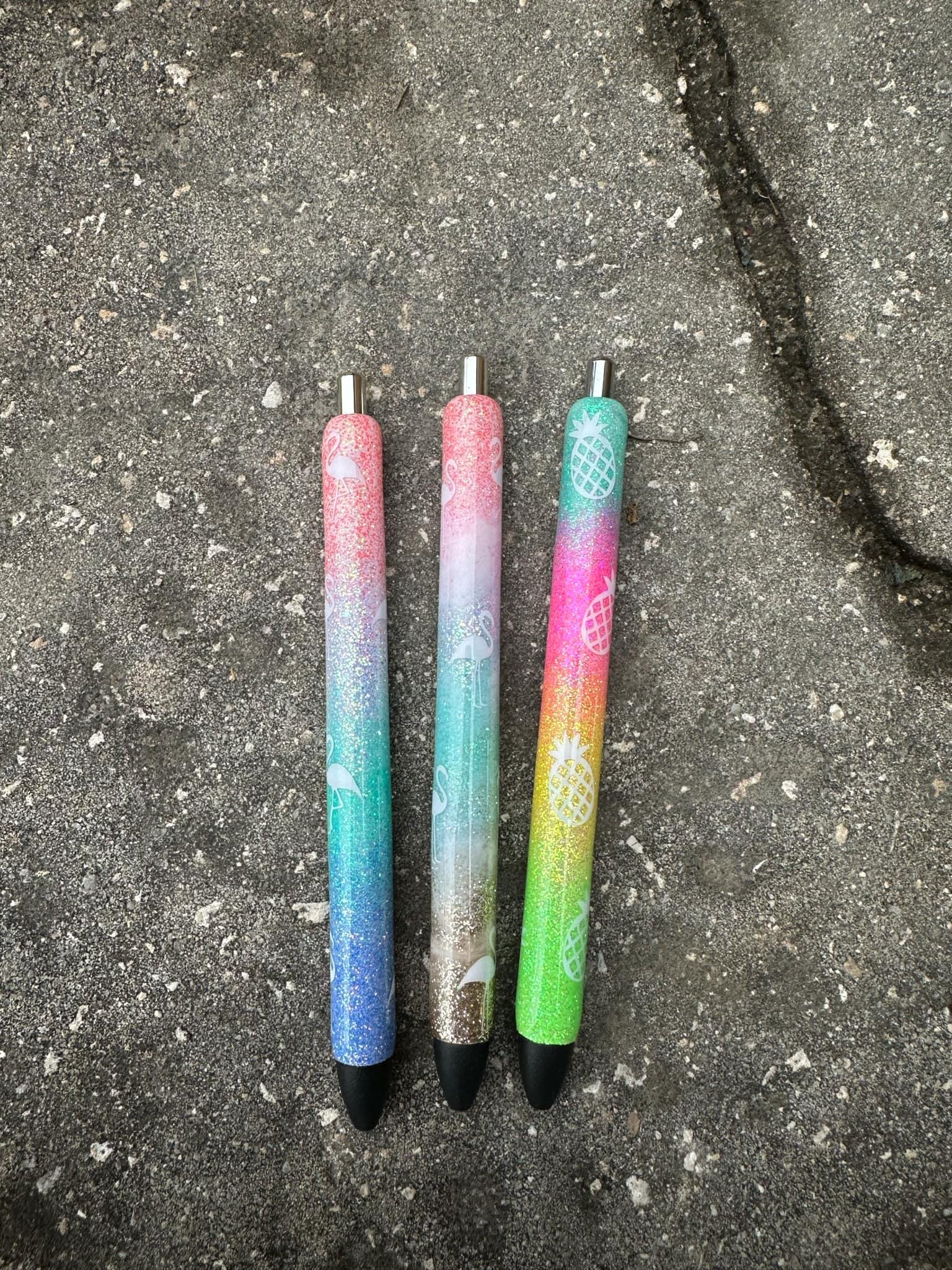 Personalized Pineapple Epoxy Glitter Black Ink Pen: Refillable
