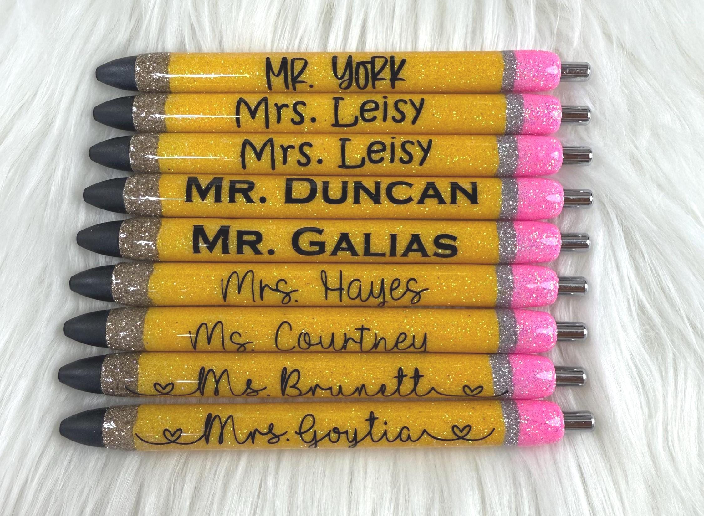 Teachers Personalized Epoxy Glitter Black Ink Pen: Refillable