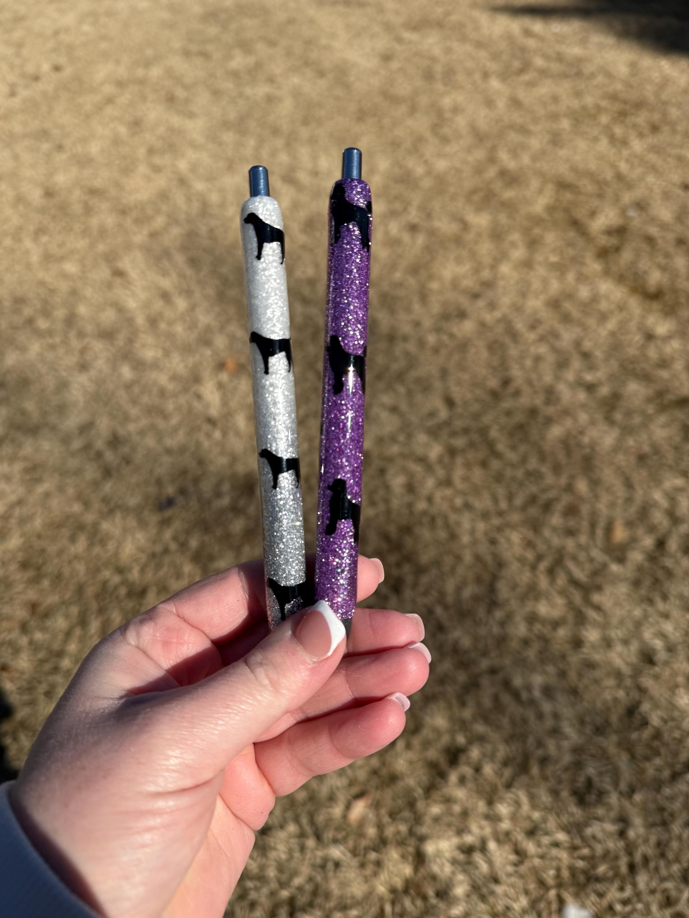 Dog Silhouette Paw Print Cat/Dog Personalized Epoxy Glitter Black Ink Pen: Refillable