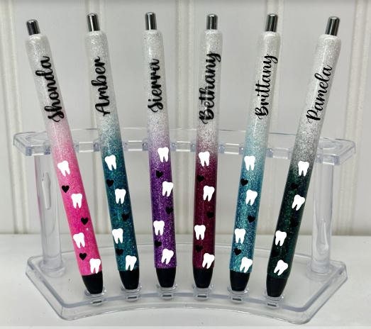 Dental Personalized Epoxy Glitter Black Ink Pen: Refillable