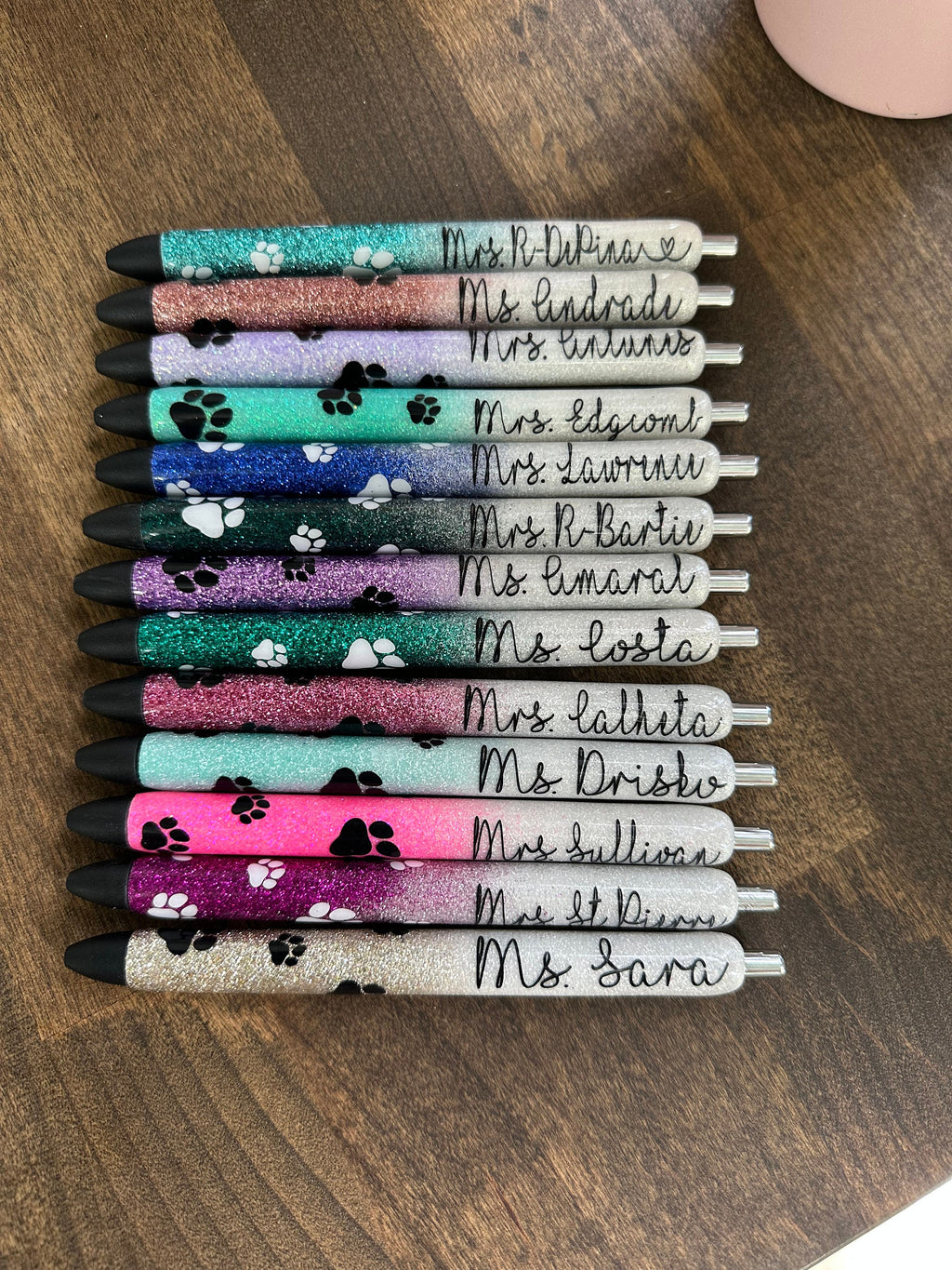 Vet Paw Print Cat/Dog half paws and name by clicker Personalized Epoxy Glitter Black Ink Pen: Refillable