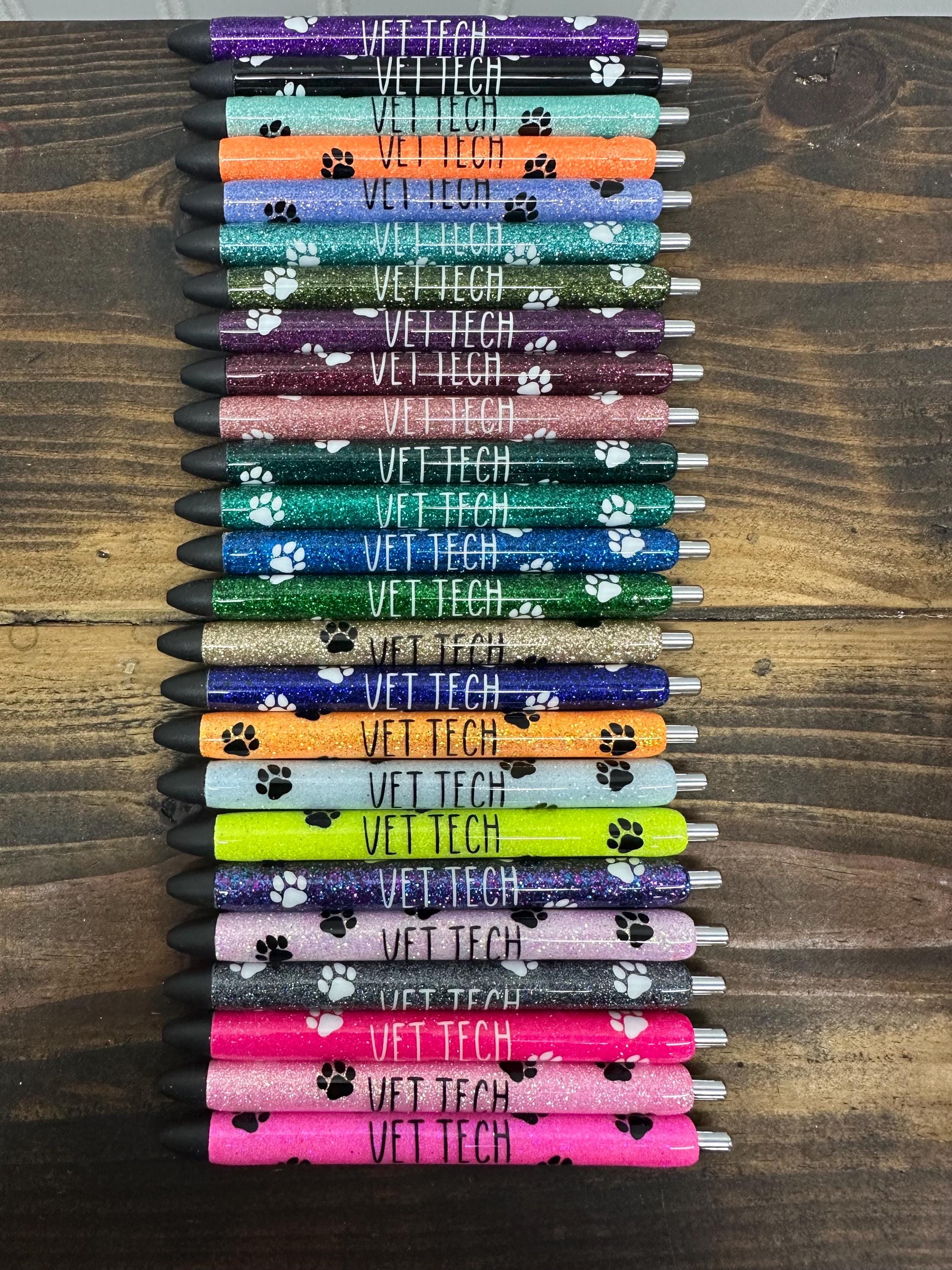 Vet Paw Print Cat/Dog Personalized Epoxy Glitter Black Ink Pen: Refillable