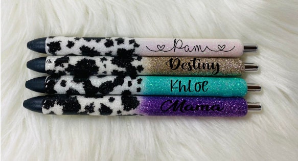 Cow Hide(ink design) Personalized Epoxy Glitter Black Ink Pen: Refillable