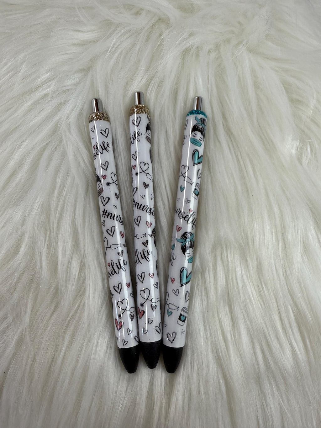 Nurse Life Personalized Epoxy Glitter Black Ink Pen: Refillable