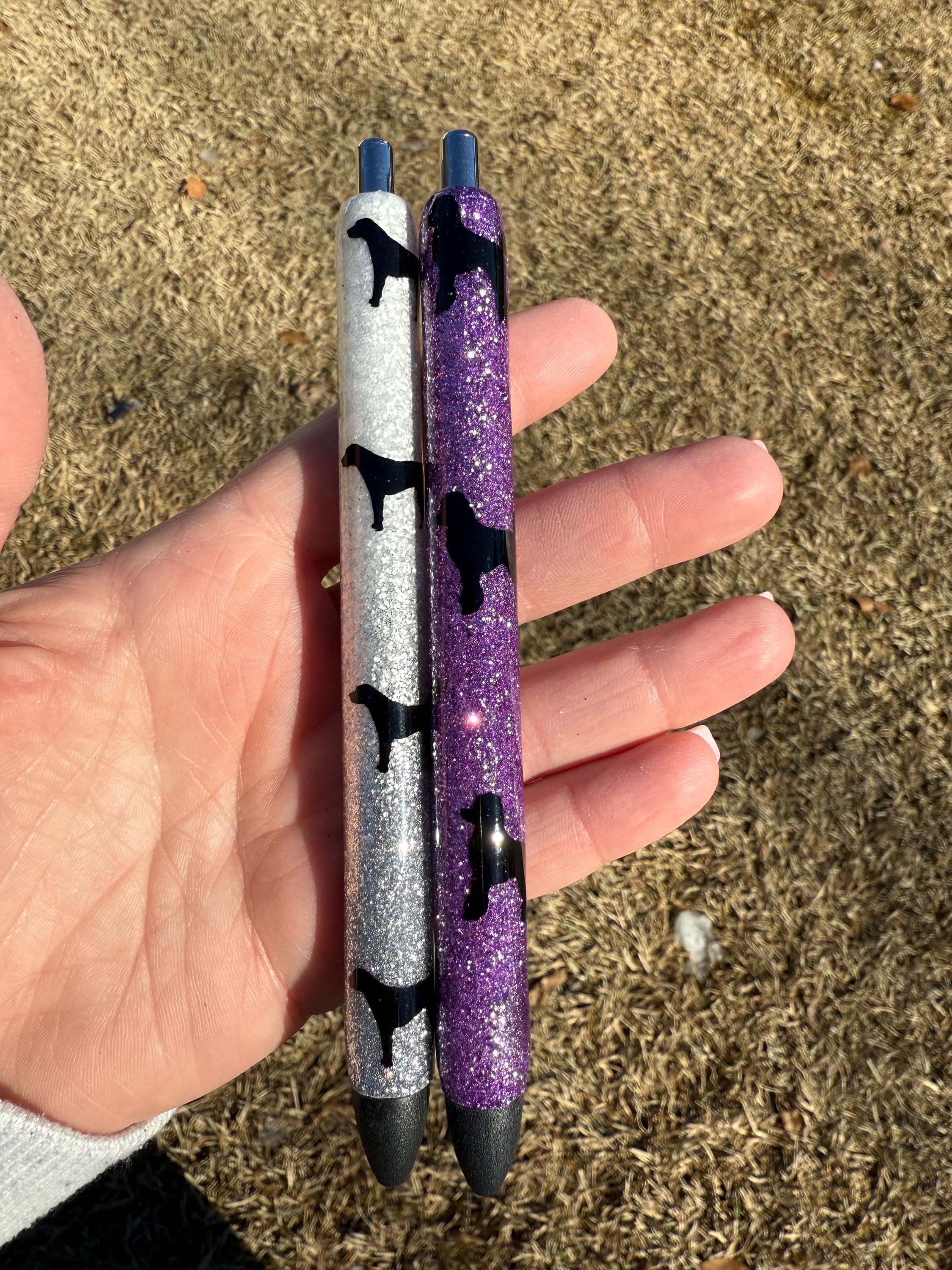 Dog Silhouette Paw Print Cat/Dog Personalized Epoxy Glitter Black Ink Pen: Refillable