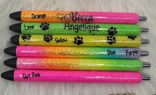 Neon Personalized Epoxy Glitter Black Ink Pen: Refillable