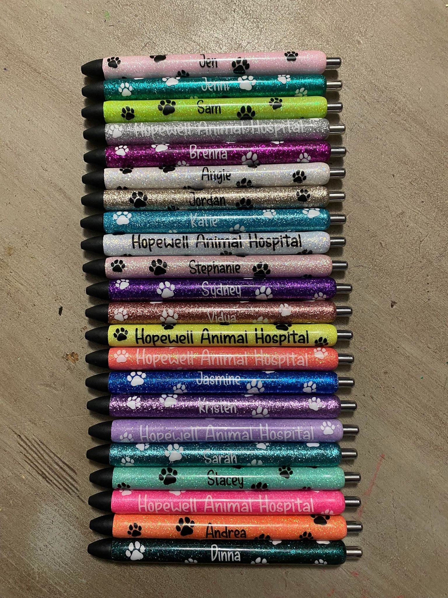 Vet Paw Print Cat/Dog Personalized Epoxy Glitter Black Ink Pen: Refillable