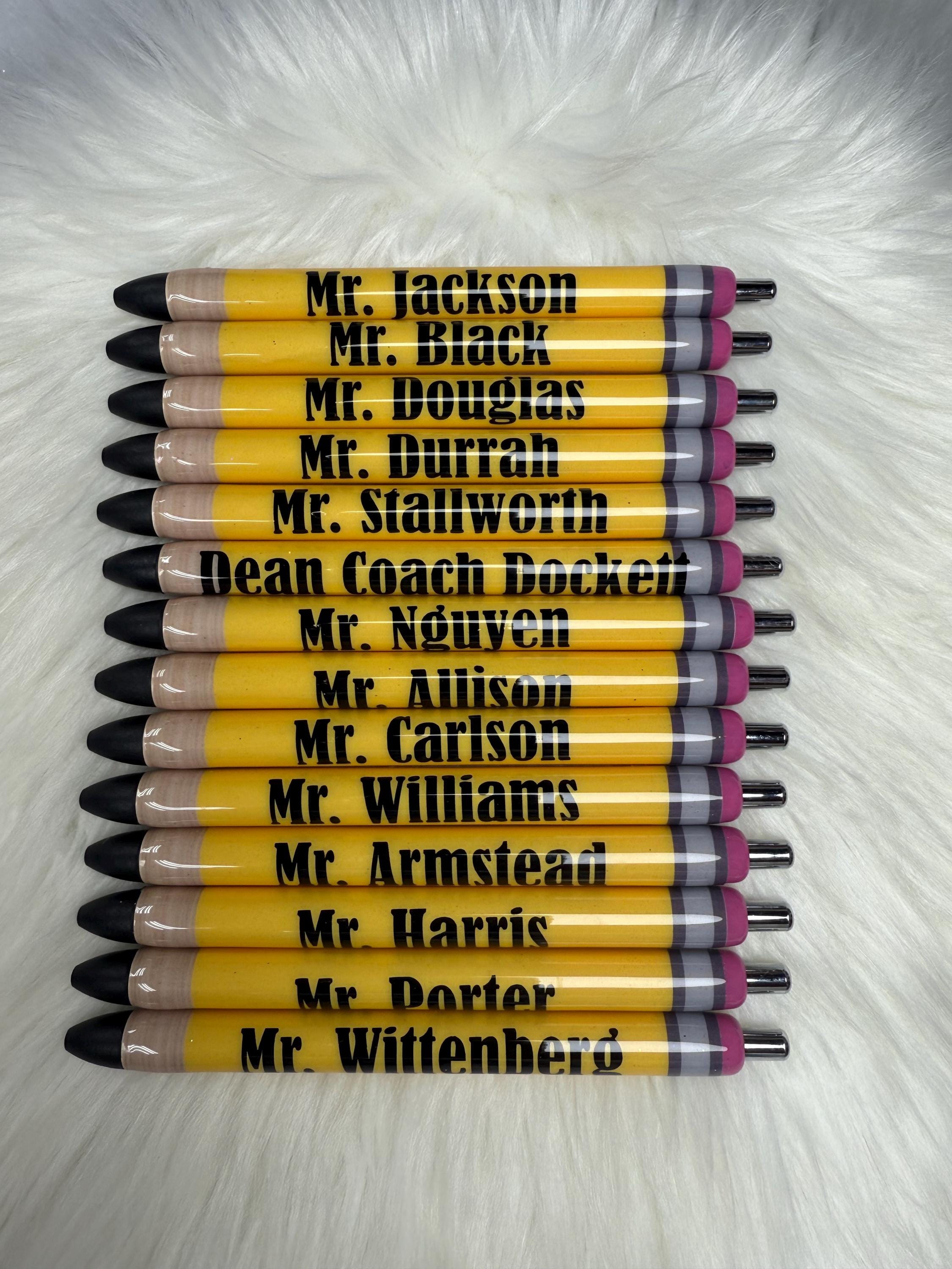Non- Glitter Male Teachers Personalized Epoxy Glitter Black Ink Pen: Refillable