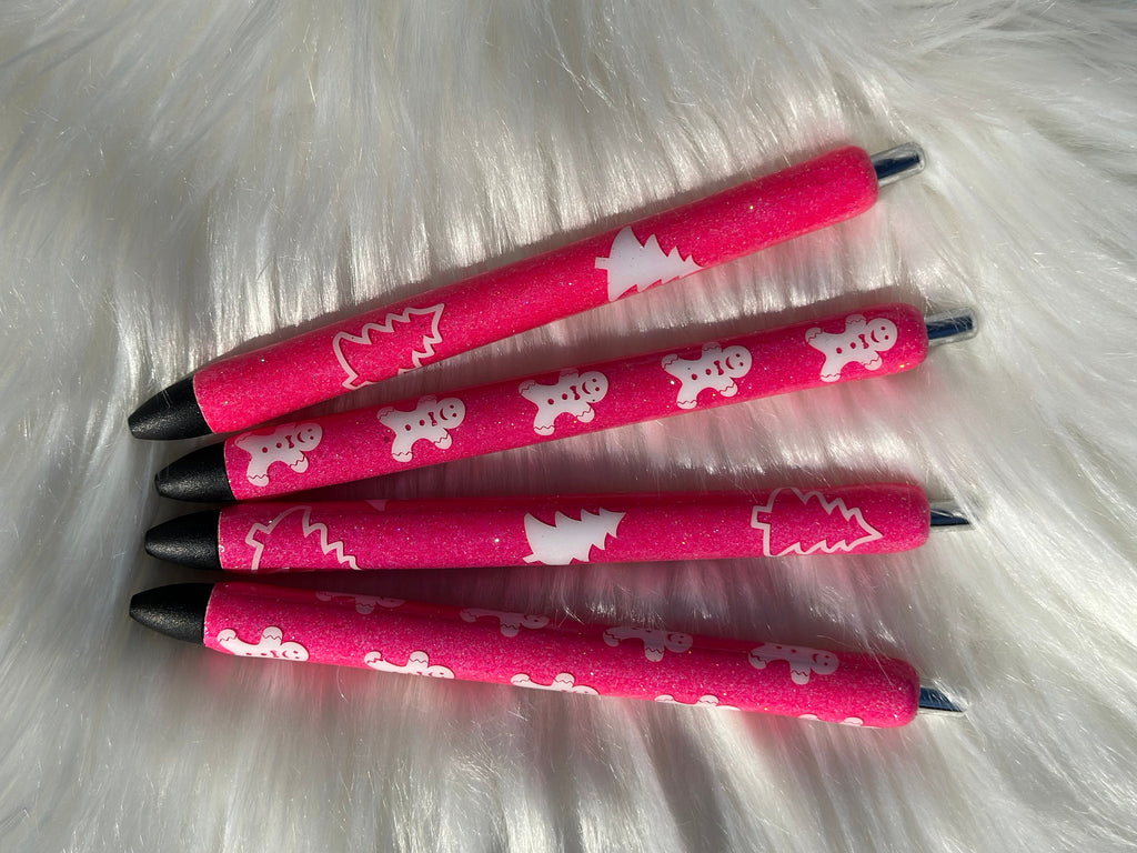 Pink Christmas Pen Personalized Epoxy Glitter Black Ink Pen: Refillable