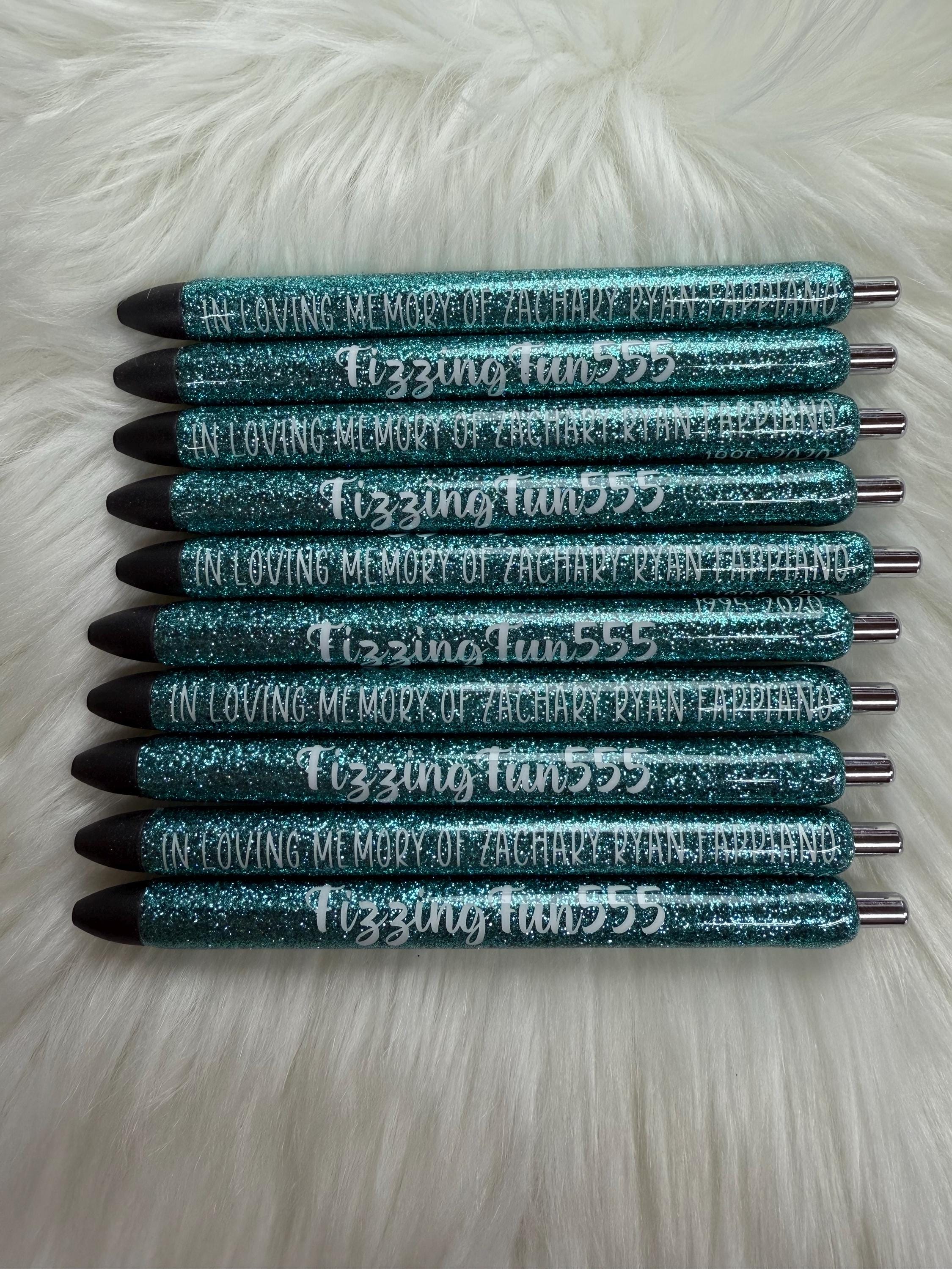 In Loving Memory Personalized Epoxy Glitter Black Ink Pen: Refillable