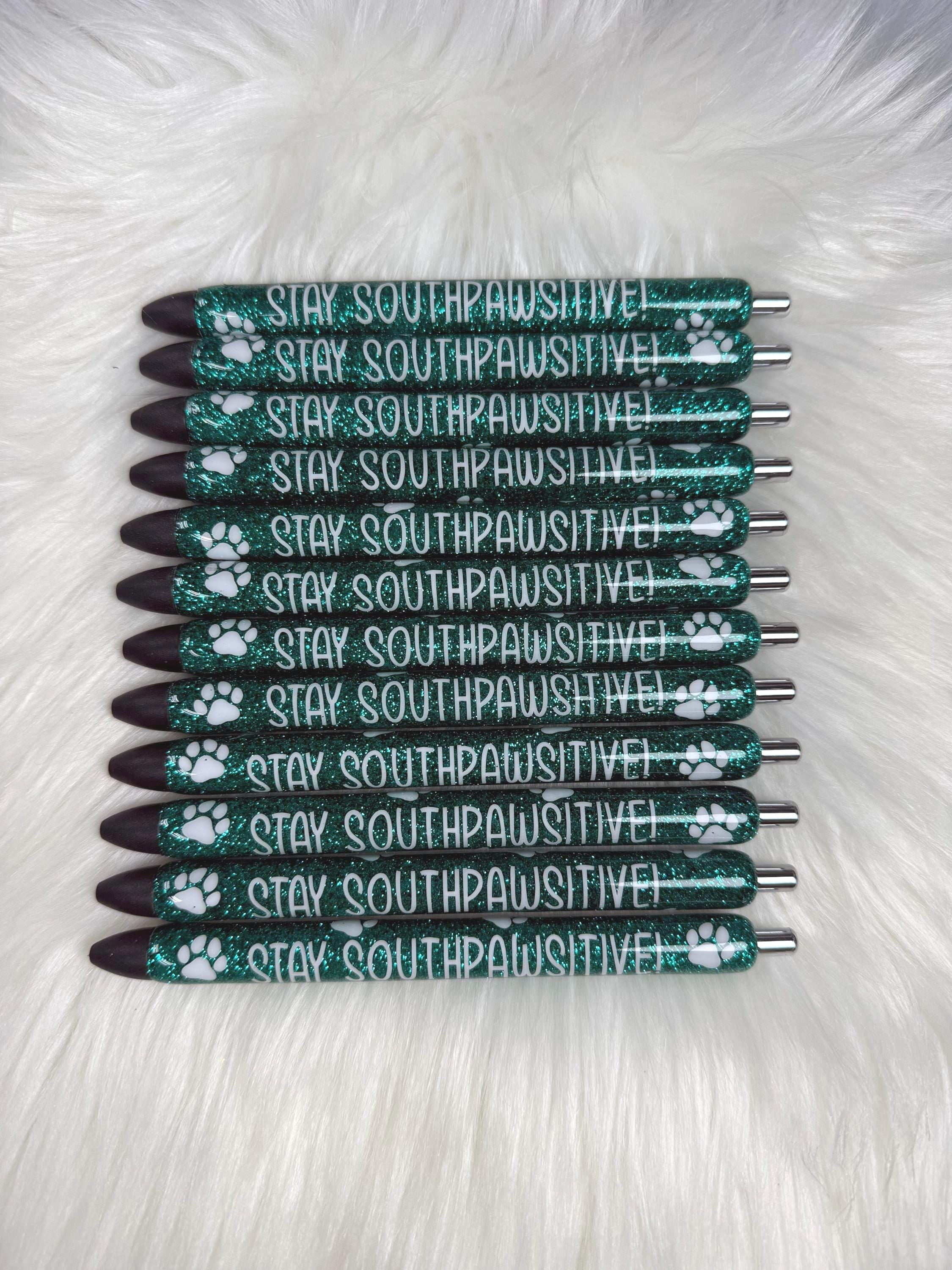 Vet Paw Print Cat/Dog Personalized Epoxy Glitter Black Ink Pen: Refillable