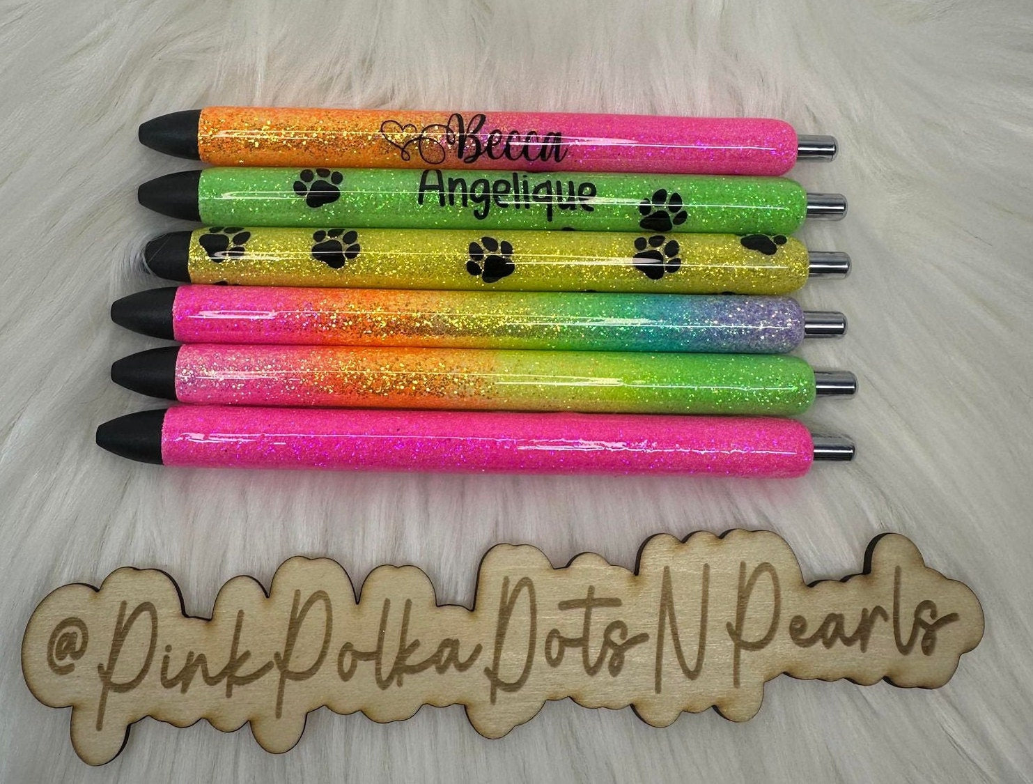 Neon Personalized Epoxy Glitter Black Ink Pen: Refillable
