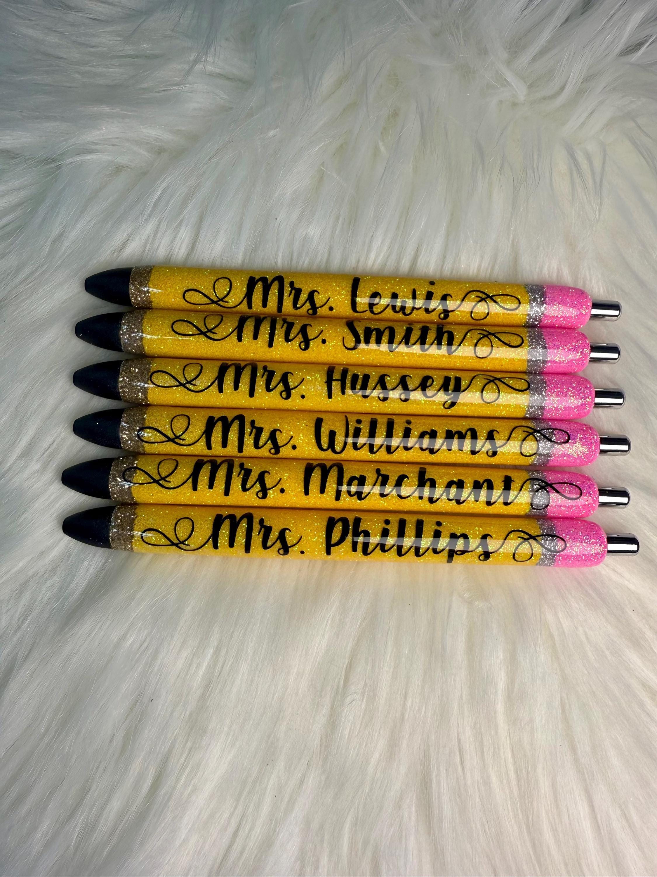 Teachers Personalized Shrink Font Epoxy Glitter Black Ink Pen: Refillable