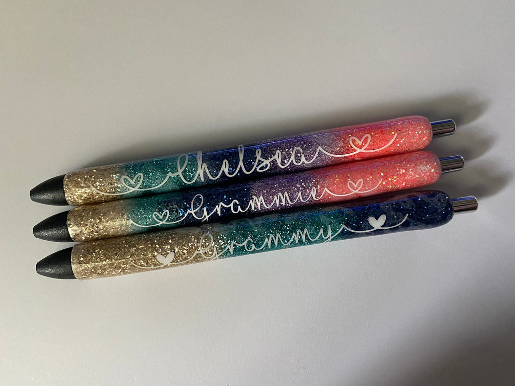 Personalized Beach Epoxy Glitter Black Ink Pen: Refillable