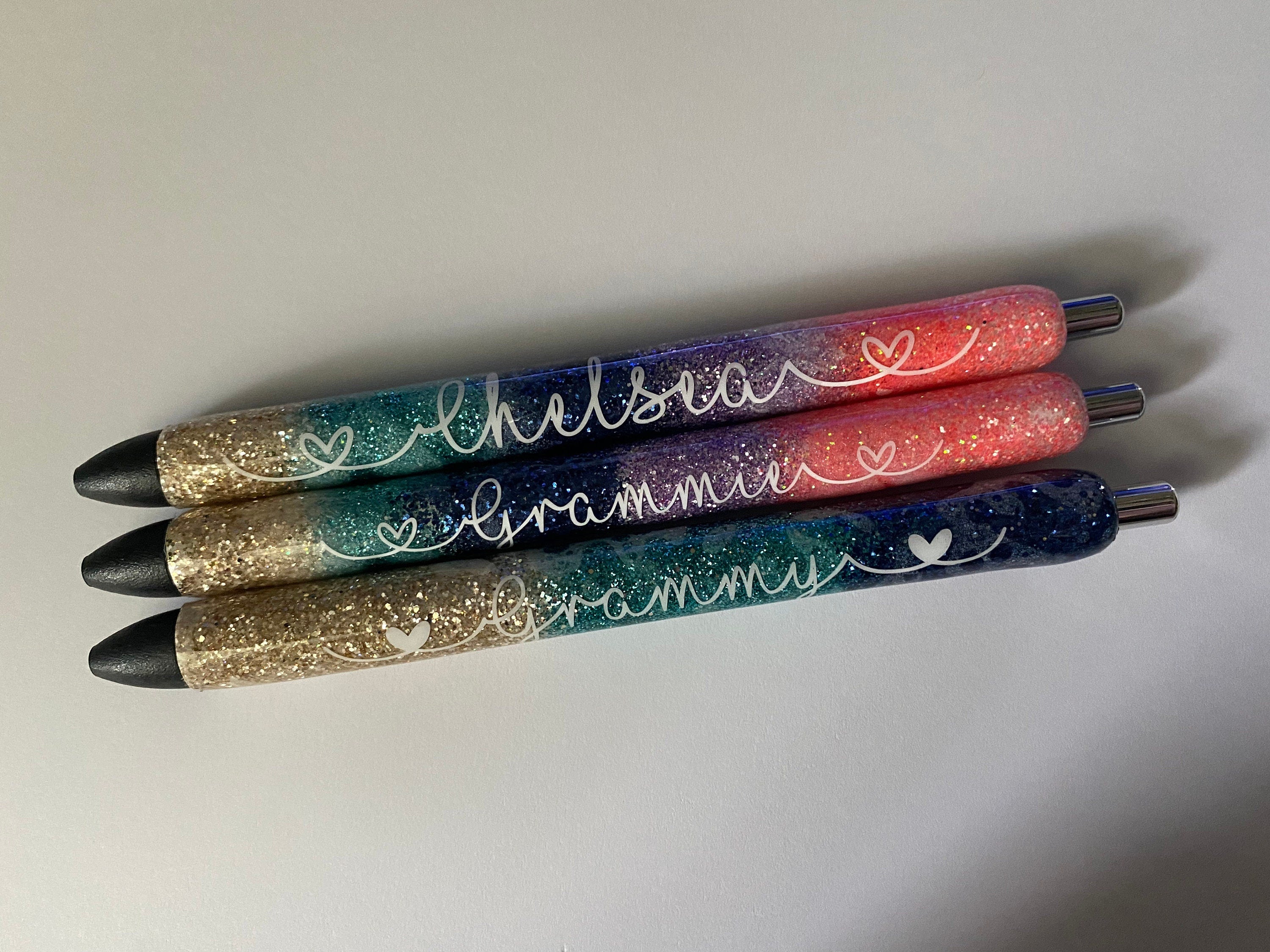 Personalized Beach Epoxy Glitter Black Ink Pen: Refillable