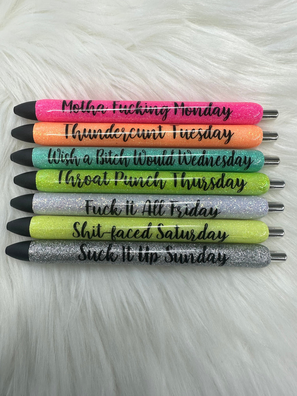 Set of 7 Days of The Week Glitter Epoxy Gel Pens, Sassy Epoxy Glitter Gel Pens, Funny Gel Pen, Adult Humor Gel Pen, InkJoy