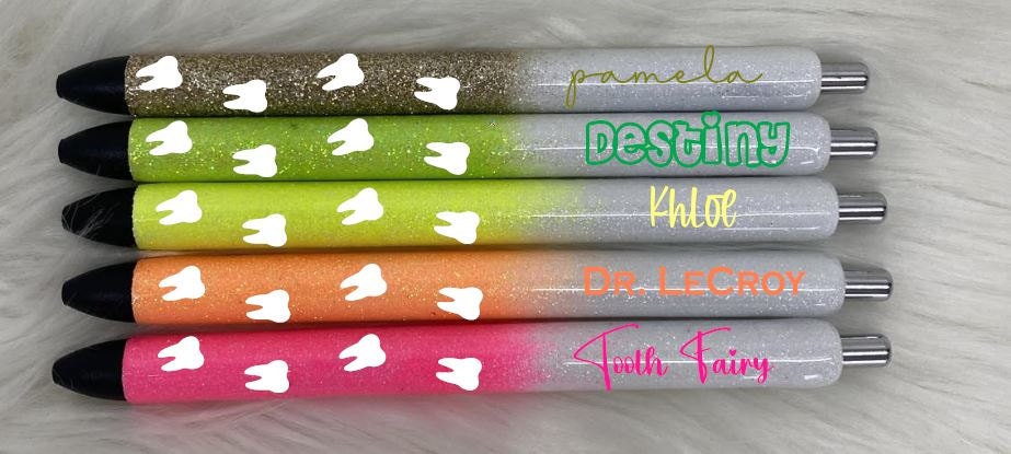 Dental Dentist Personalized Epoxy Glitter Black Ink Pen: Refillable