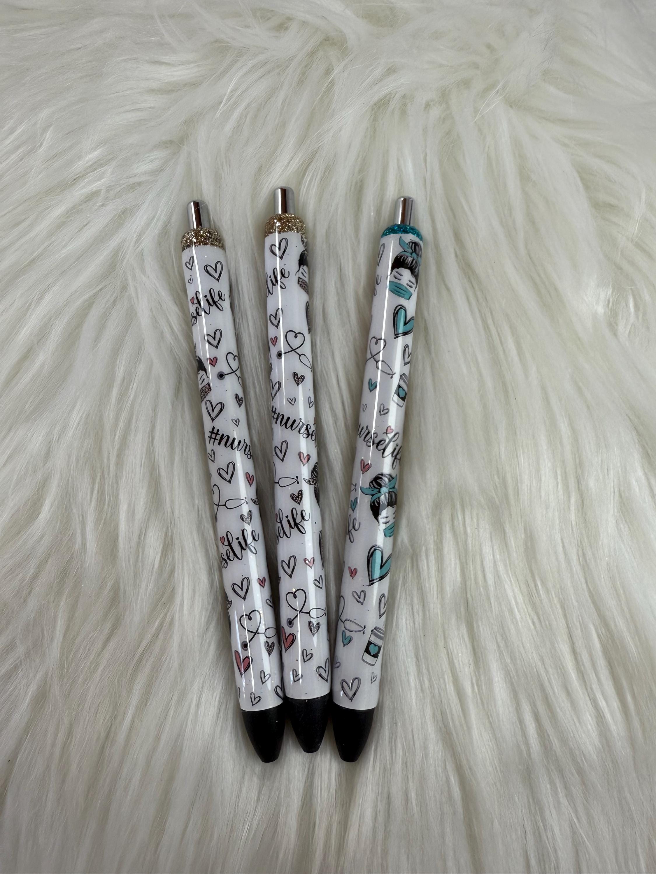 Nurse Life Personalized Epoxy Glitter Black Ink Pen: Refillable